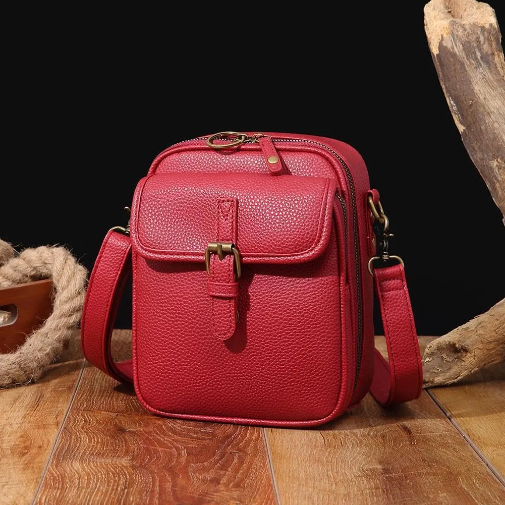 Vintage Double Layer Large Capacity Mini Messenger Bag,2025 New Leather Purse Crossbody Shoulder Bag for Outdoor Travel
