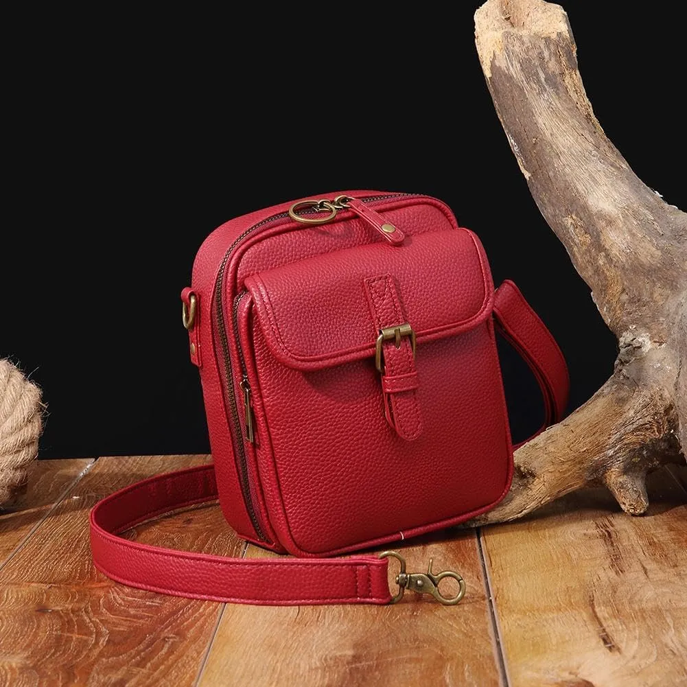 Vintage Double Layer Large Capacity Mini Messenger Bag,2025 New Leather Purse Crossbody Shoulder Bag for Outdoor Travel