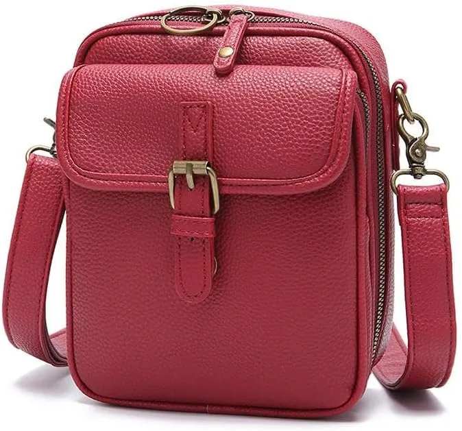 Vintage Double Layer Large Capacity Mini Messenger Bag,2025 New Leather Purse Crossbody Shoulder Bag for Outdoor Travel