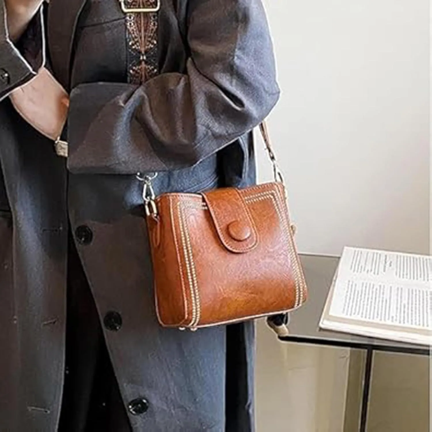 Vintage Fashion Bag,Crossbody Bags for Women,Vintage Retro Small Water Bucket Crossbody Bags for Women