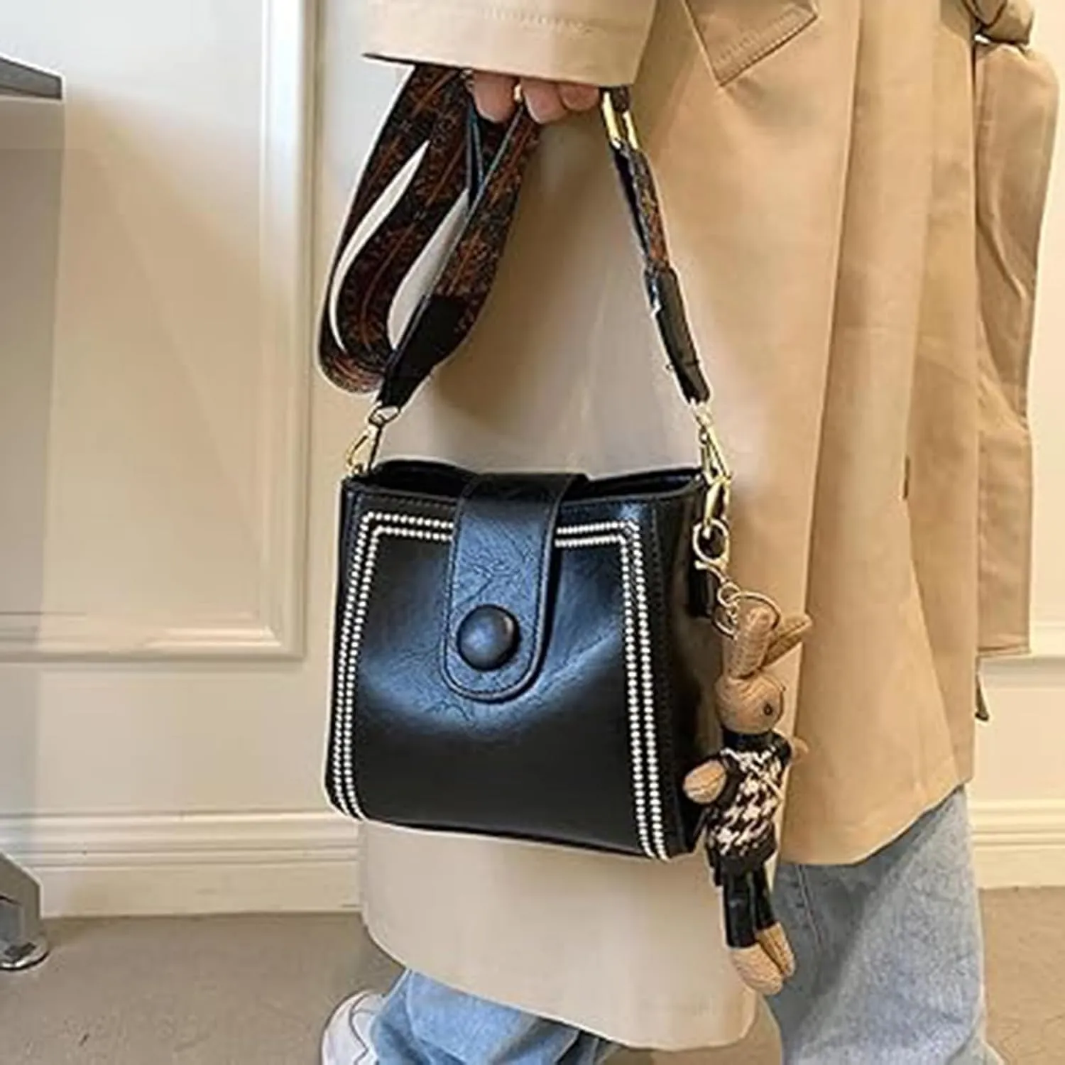 Vintage Fashion Bag,Crossbody Bags for Women,Vintage Retro Small Water Bucket Crossbody Bags for Women