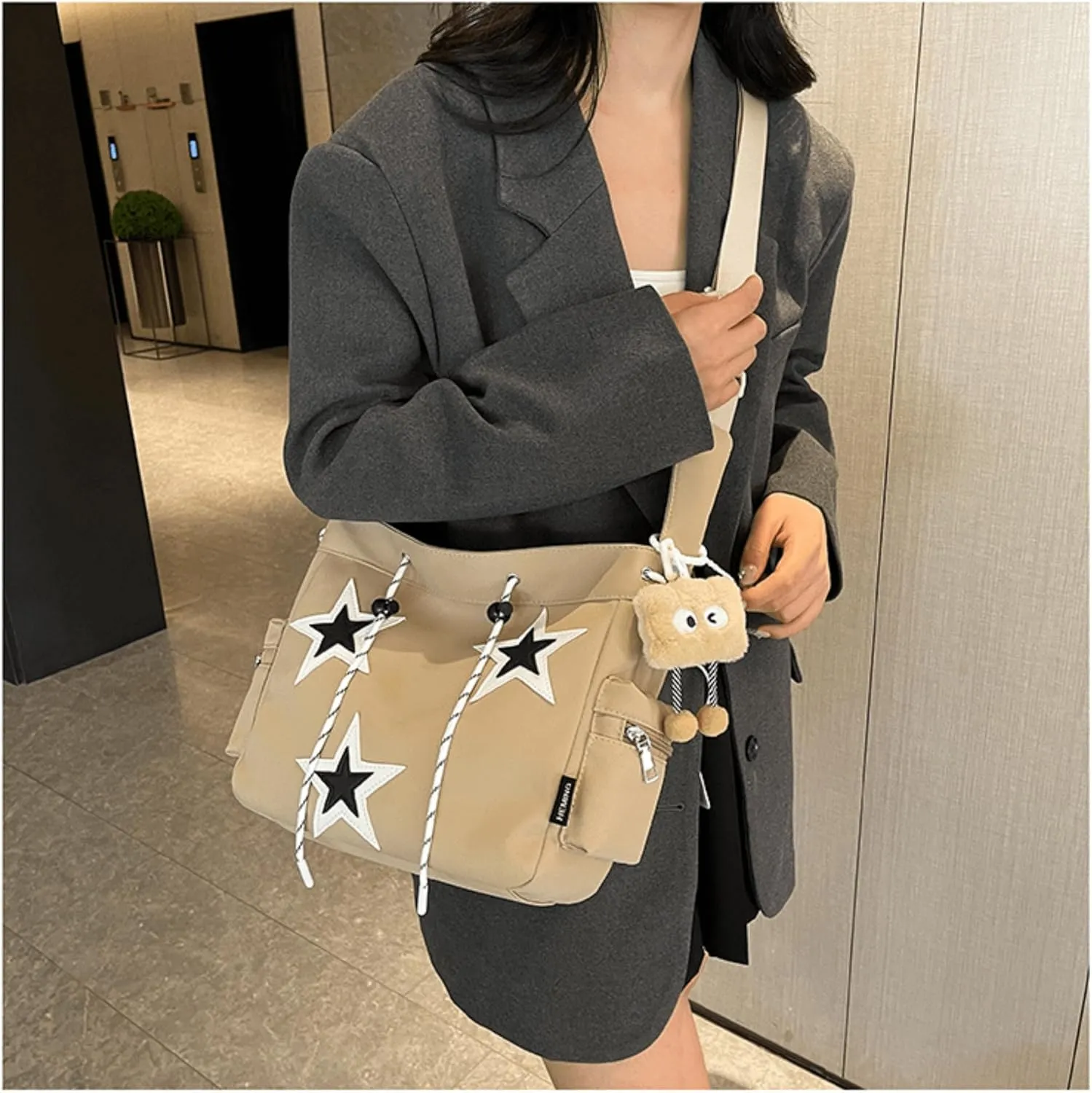 Vintage Star Messenger Bag, Cute Aesthetic Y2K Tote Bag for Women Men