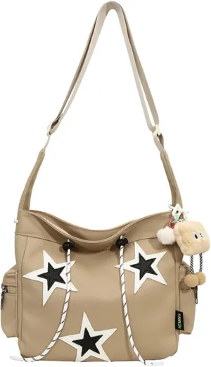 Vintage Star Messenger Bag, Cute Aesthetic Y2K Tote Bag for Women Men