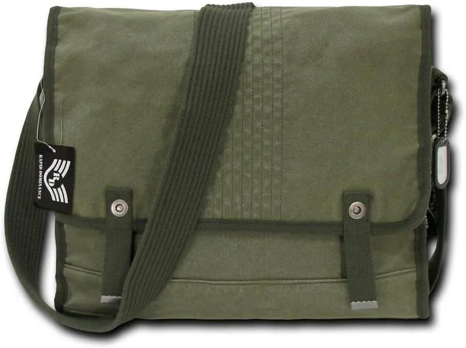 Vintage Washed Canvas Military Olive Messenger Bag - Olive