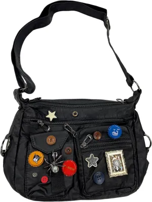 Vintage Y2K Crossbody Bag for Women- Adjustable Strap, Retro Button Design, Multi-Pocket PU Leather Bag