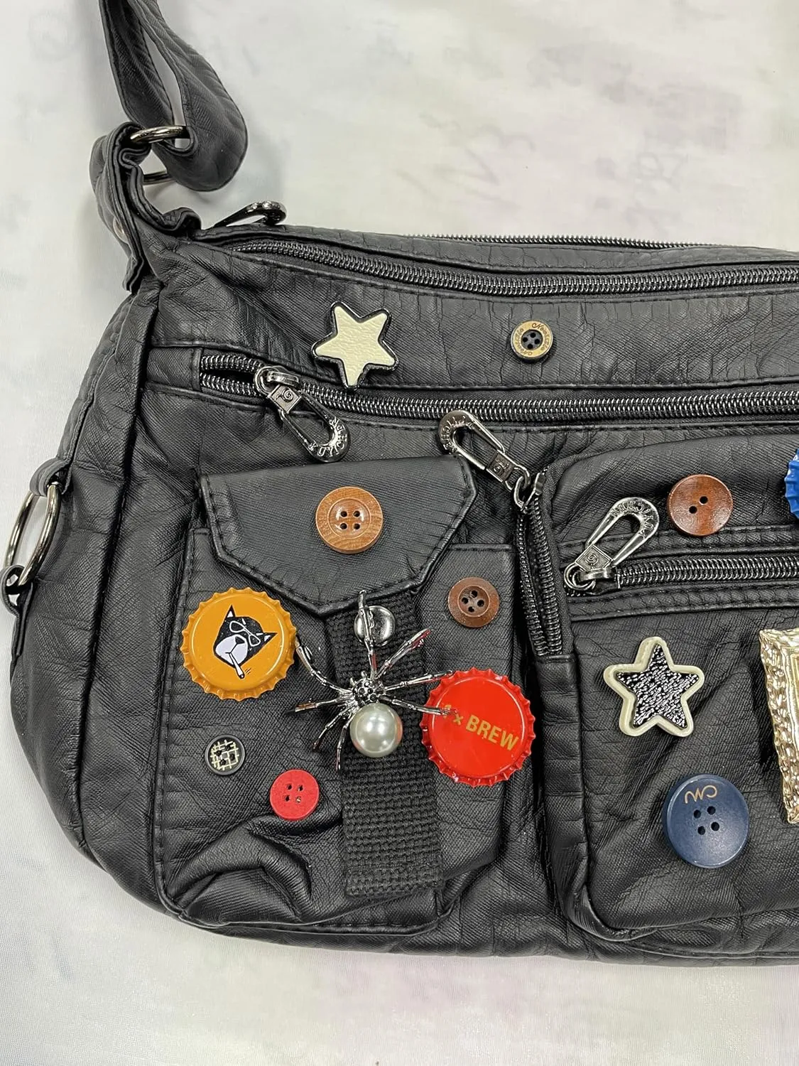 Vintage Y2K Crossbody Bag for Women- Adjustable Strap, Retro Button Design, Multi-Pocket PU Leather Bag