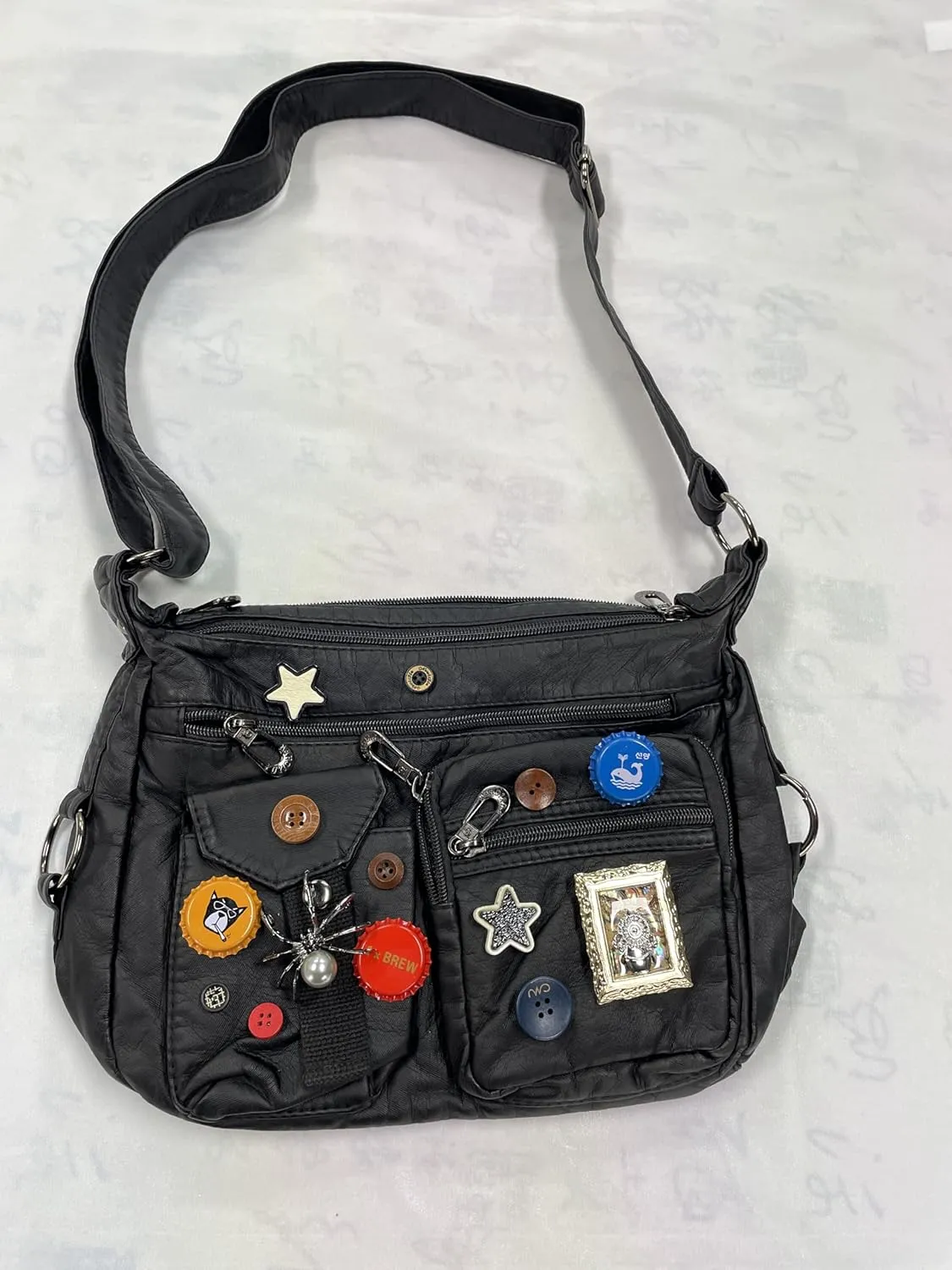 Vintage Y2K Crossbody Bag for Women- Adjustable Strap, Retro Button Design, Multi-Pocket PU Leather Bag