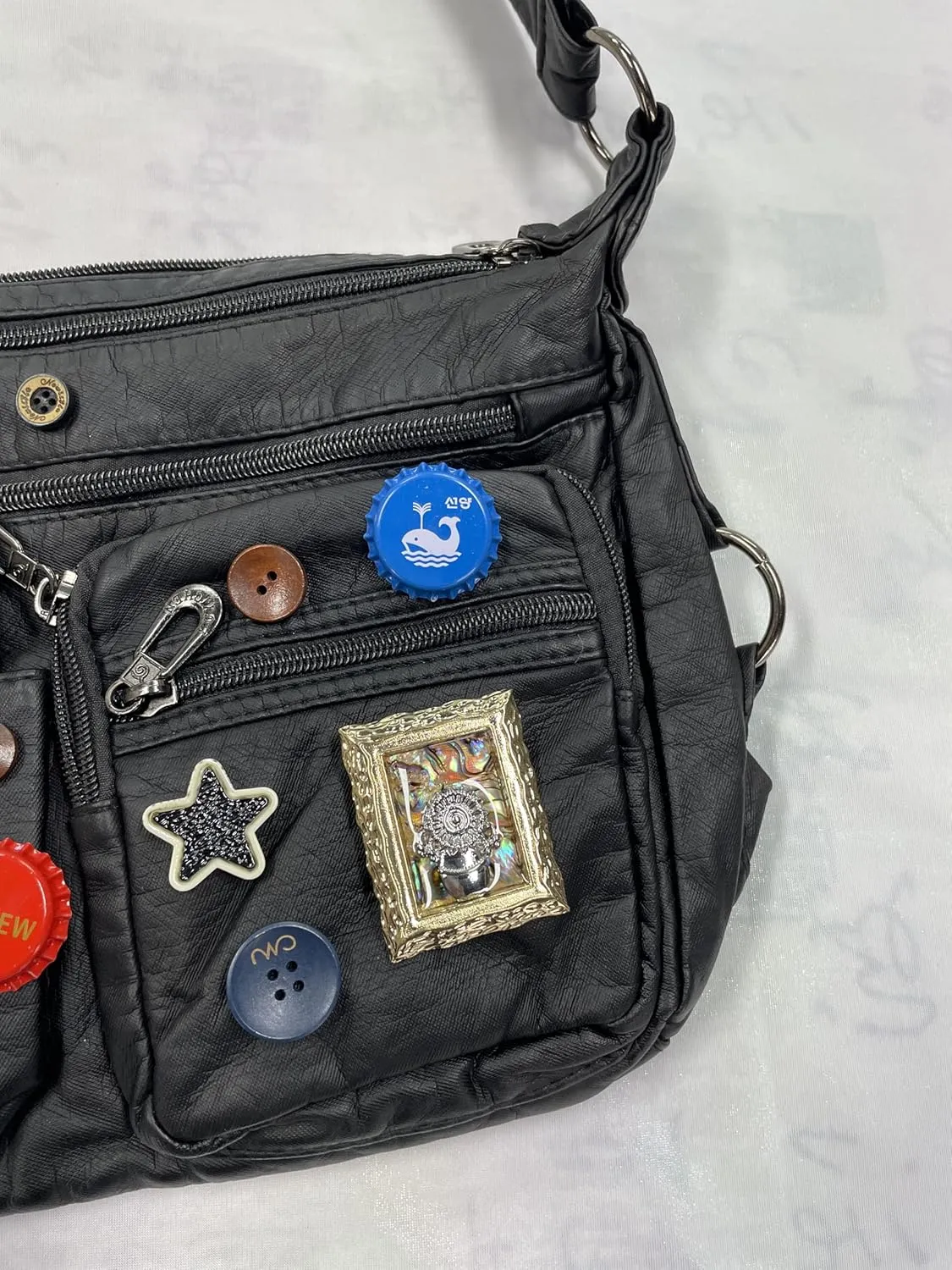 Vintage Y2K Crossbody Bag for Women- Adjustable Strap, Retro Button Design, Multi-Pocket PU Leather Bag