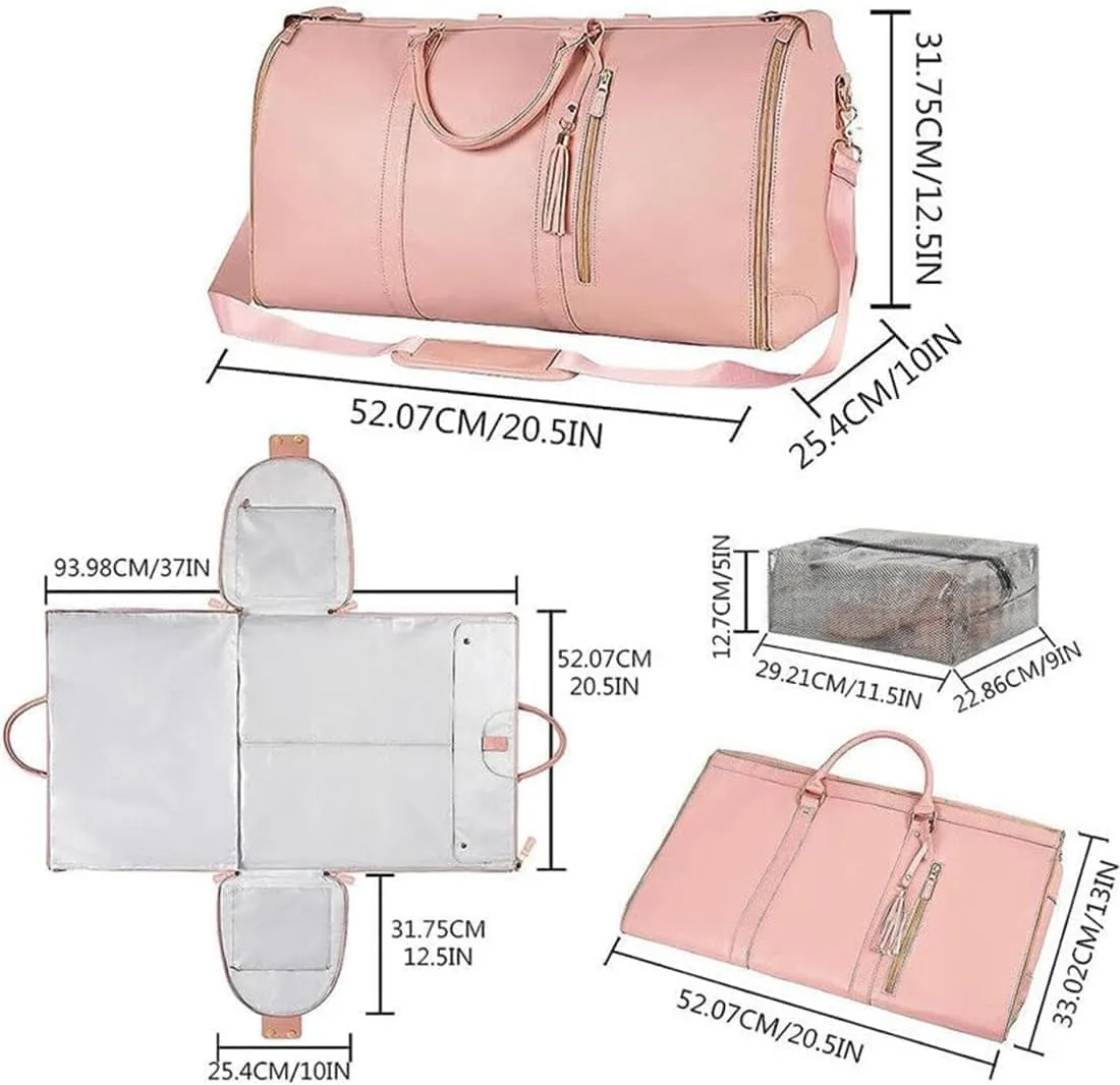 Viralhuntz Travel Bag, Large Capacity Unfoldable Duffle Bag, 2 in 1 Convertible Large PU Leather Waterproof Duffle Bag with Shoe Pouch (0528 off-white)