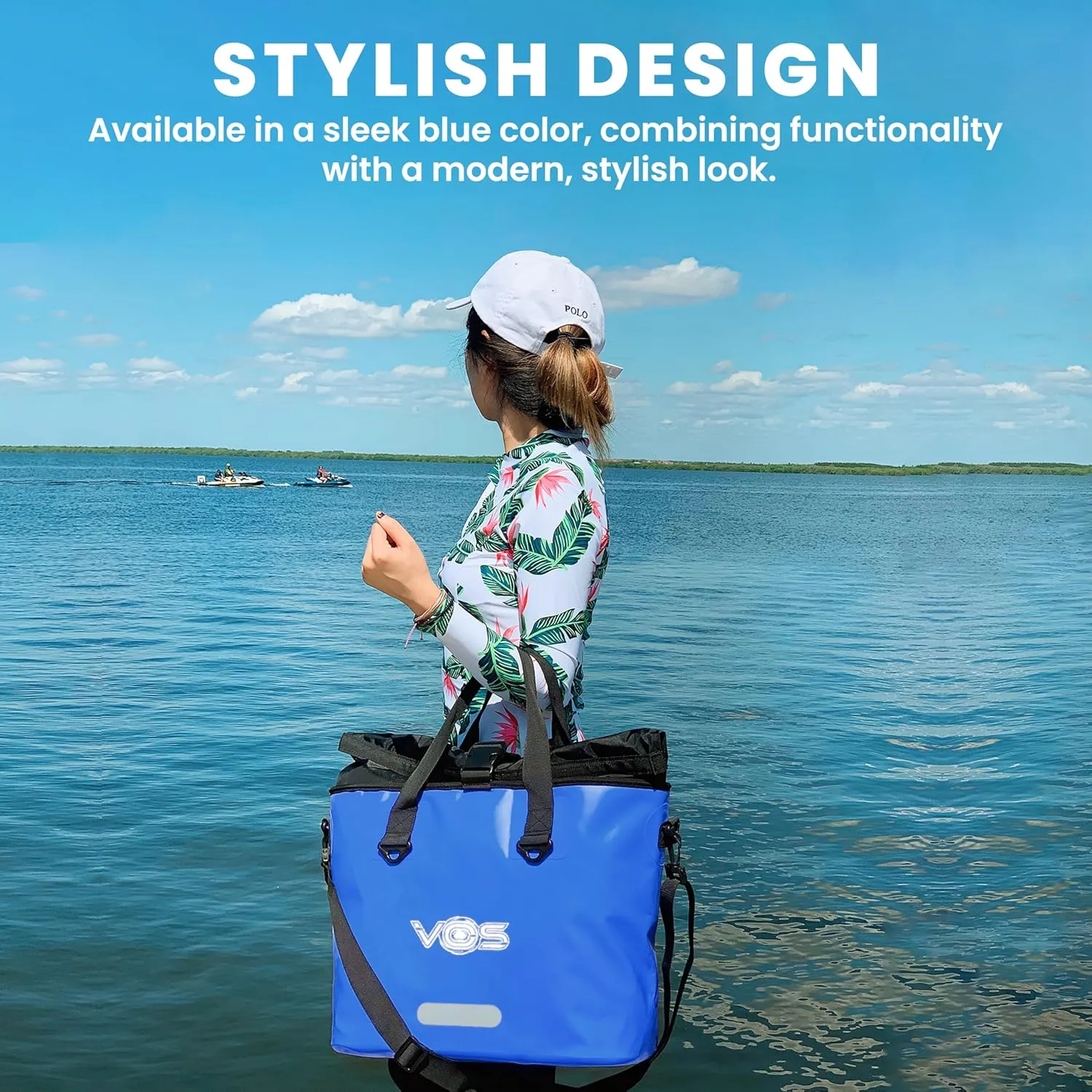 VOS Waterproof Premium Dry Bag – All-purpose Tote Bag with Zip Pocket (Blue) - Keep Your Gear & Personal Items Dry During Hiking, Camping, and Water Sports