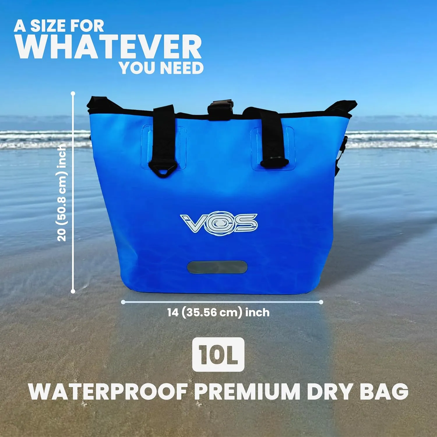VOS Waterproof Premium Dry Bag – All-purpose Tote Bag with Zip Pocket (Blue) - Keep Your Gear & Personal Items Dry During Hiking, Camping, and Water Sports