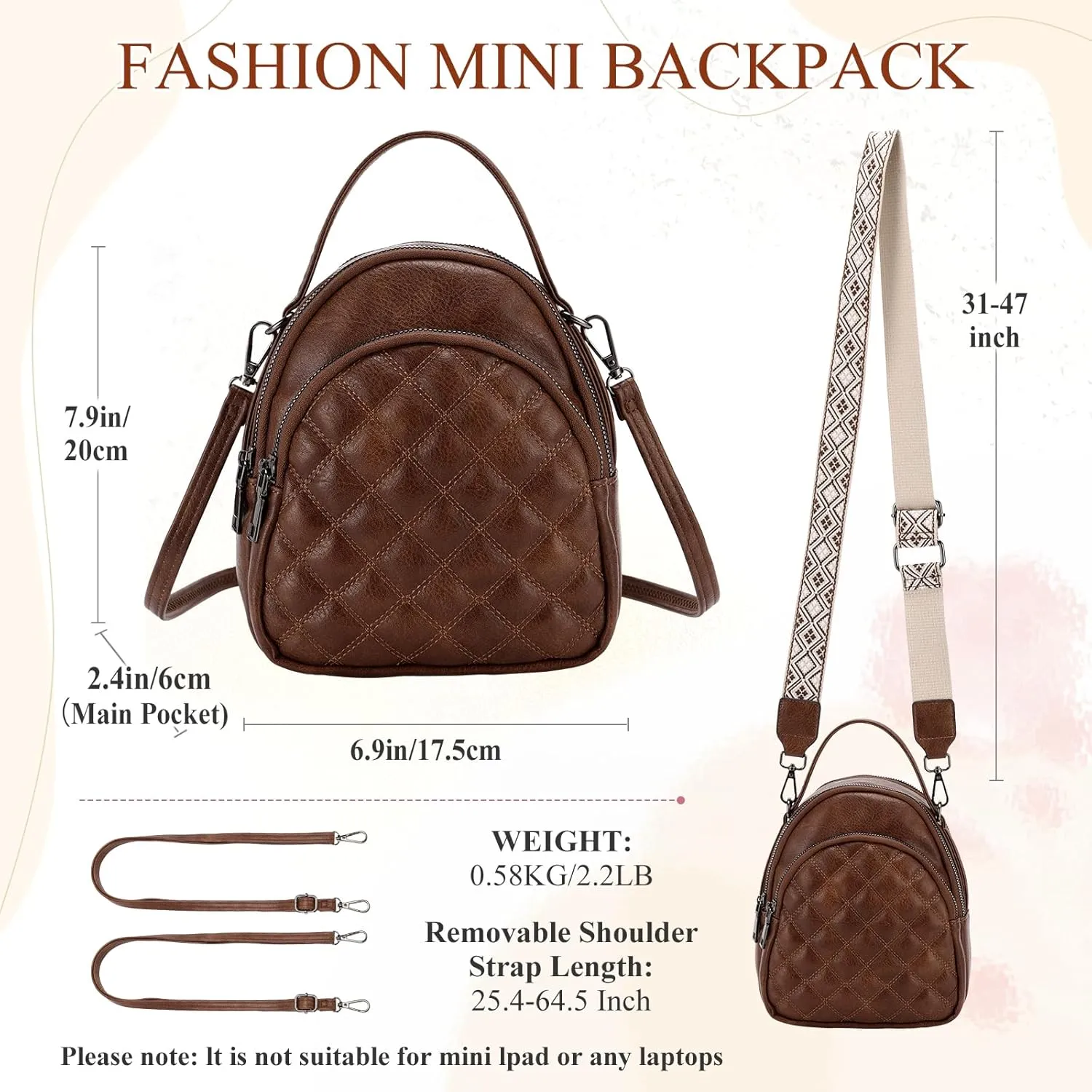VX VONXURY Mini Backpack Purse,Women's Fashion Convertible Shoulder Bag with Guitar Strap