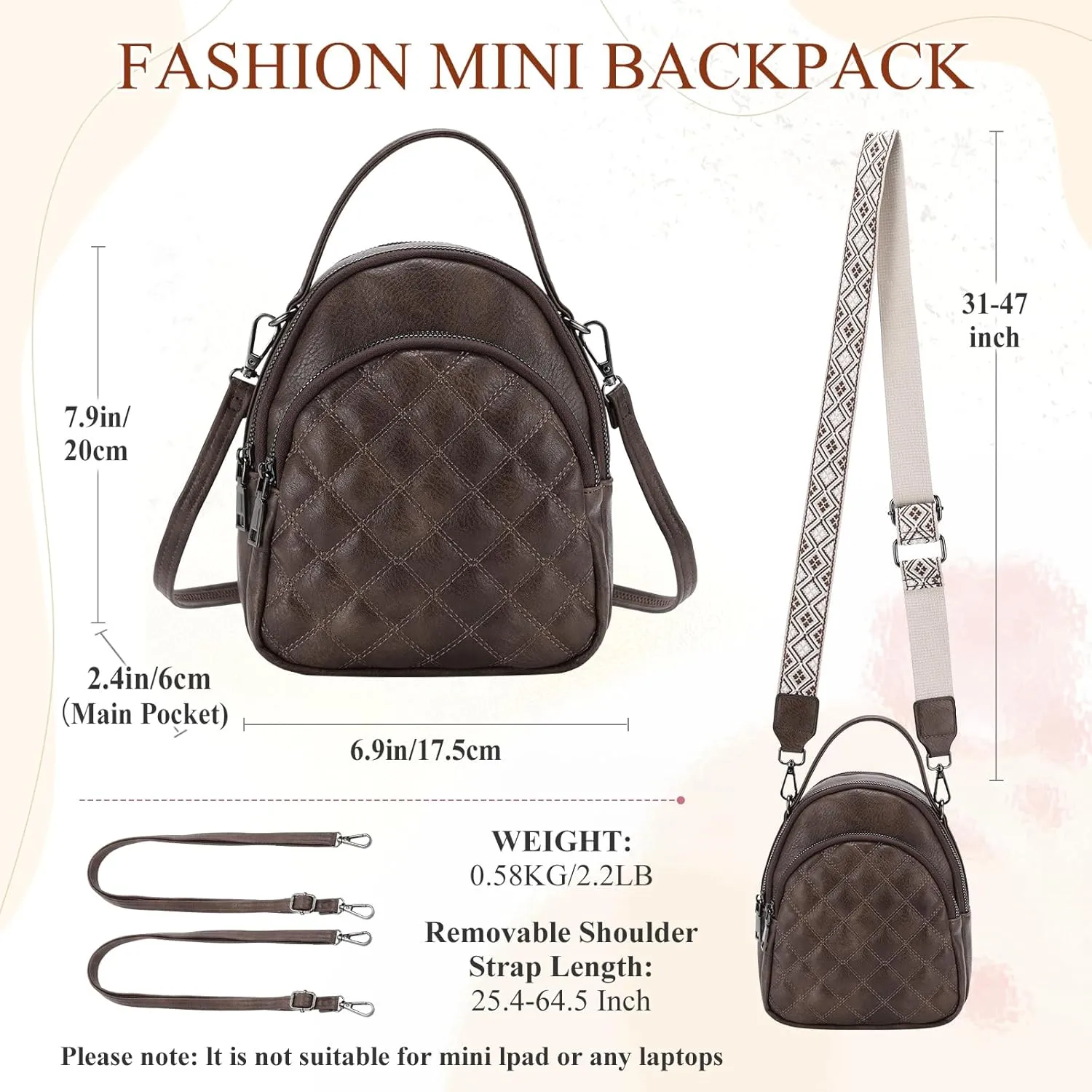 VX VONXURY Mini Backpack Purse,Women's Fashion Convertible Shoulder Bag with Guitar Strap