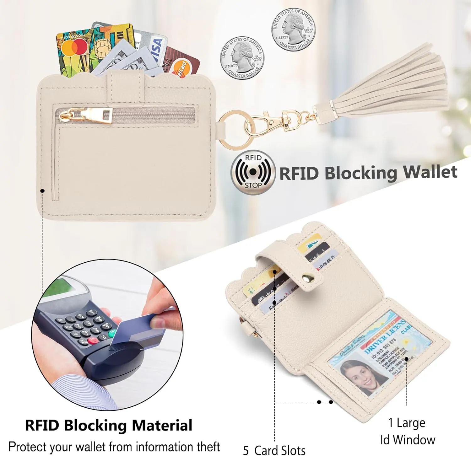 Wallet Keychain Wristlet for Women RFID Card Holder Keychain Key Chain Wallet Key Ring with Wrist Wallet for Women