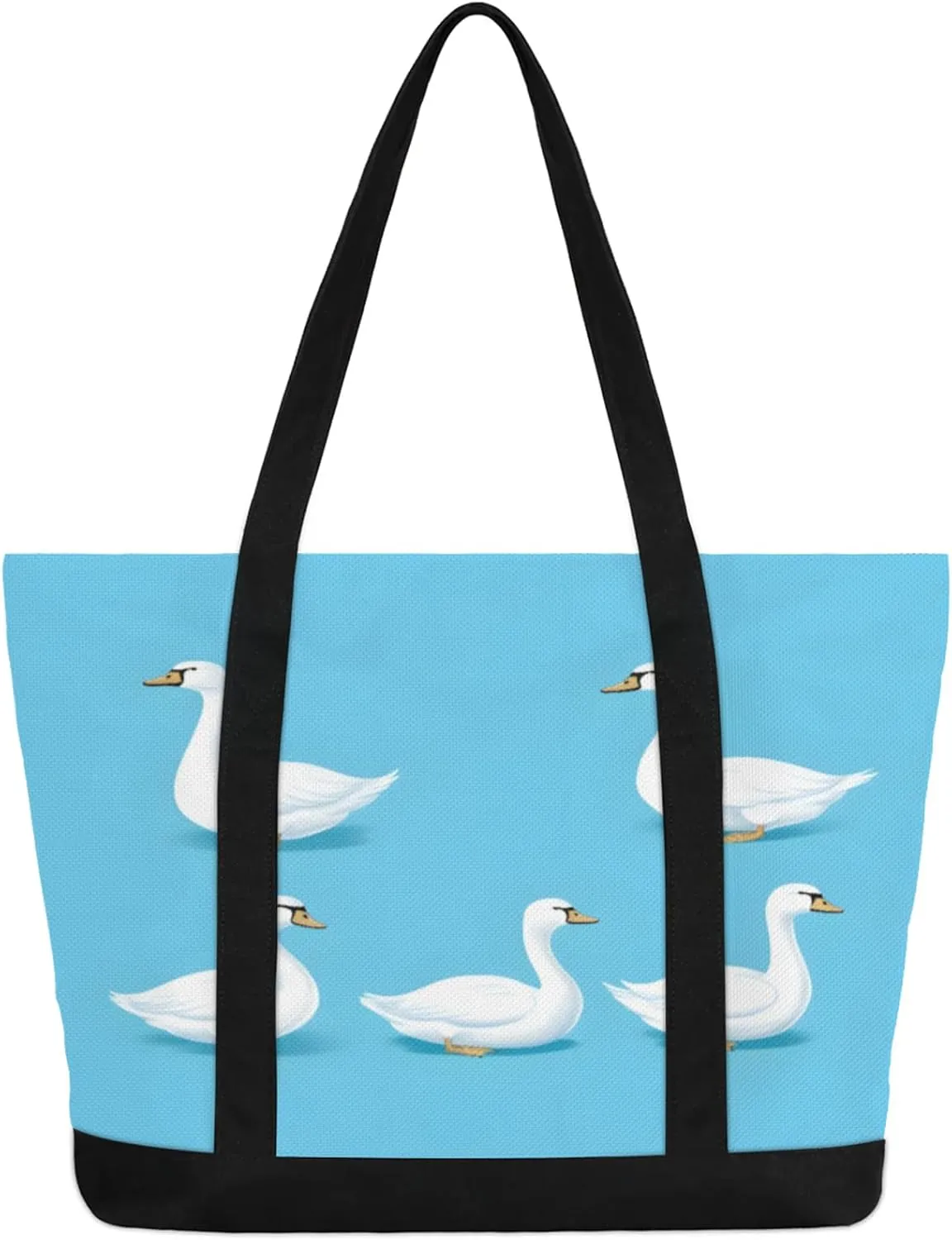 Watercolor Blue Wildflower Canvas Tote Bag Casual Shoulder Handbag Large Shopping Bags With 5 Pocket