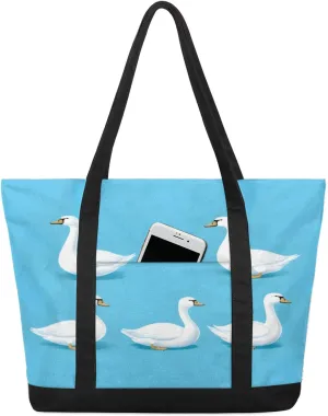Watercolor Blue Wildflower Canvas Tote Bag Casual Shoulder Handbag Large Shopping Bags With 5 Pocket