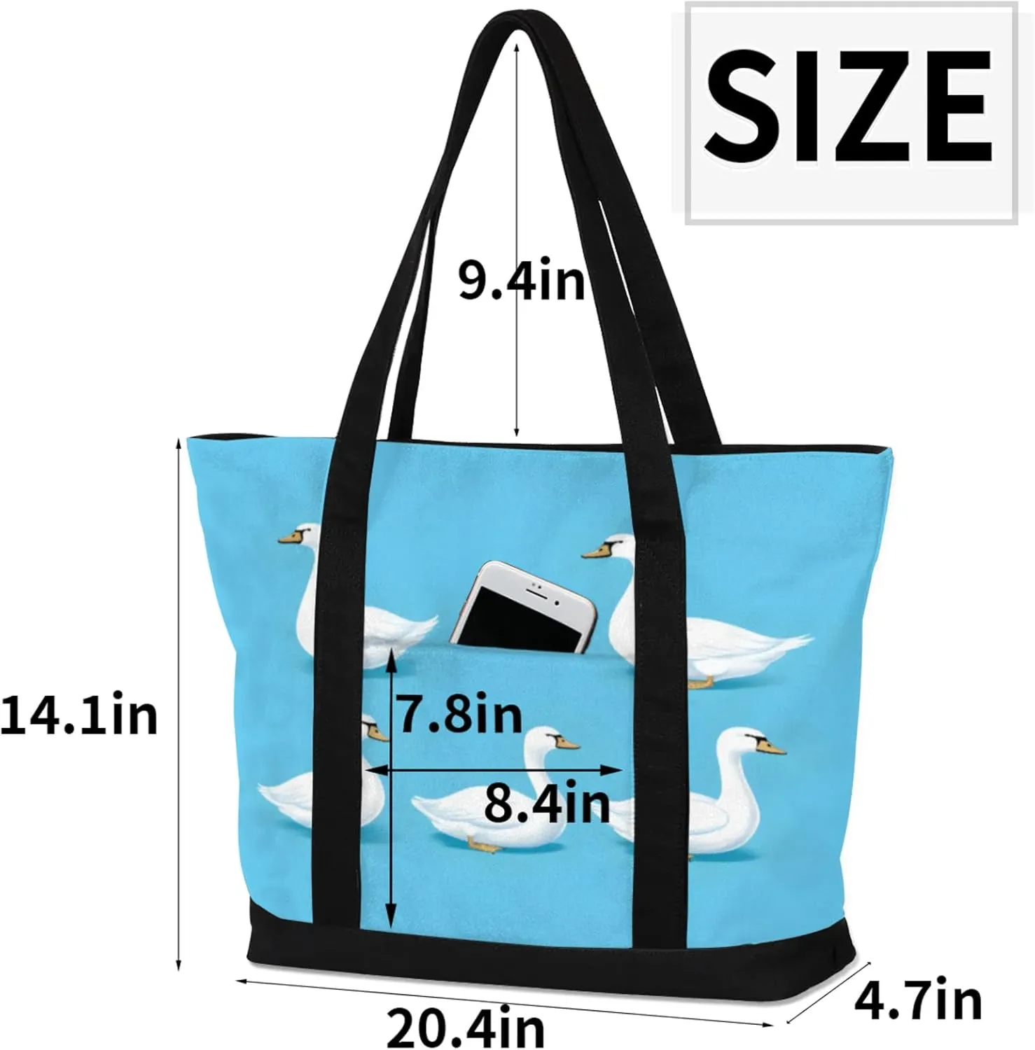 Watercolor Blue Wildflower Canvas Tote Bag Casual Shoulder Handbag Large Shopping Bags With 5 Pocket