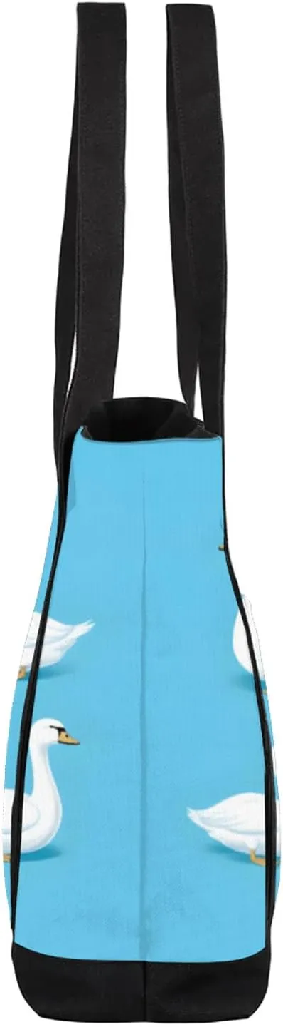Watercolor Blue Wildflower Canvas Tote Bag Casual Shoulder Handbag Large Shopping Bags With 5 Pocket