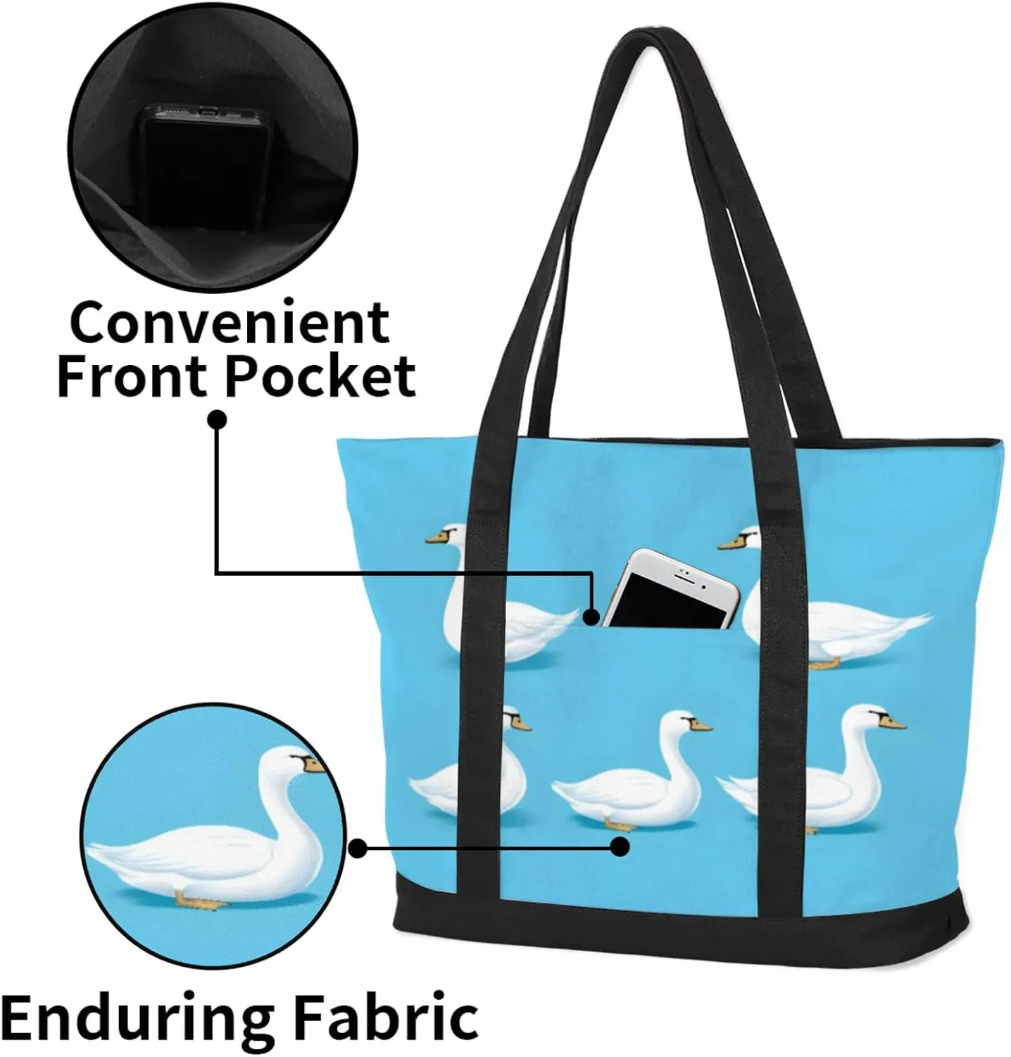 Watercolor Blue Wildflower Canvas Tote Bag Casual Shoulder Handbag Large Shopping Bags With 5 Pocket