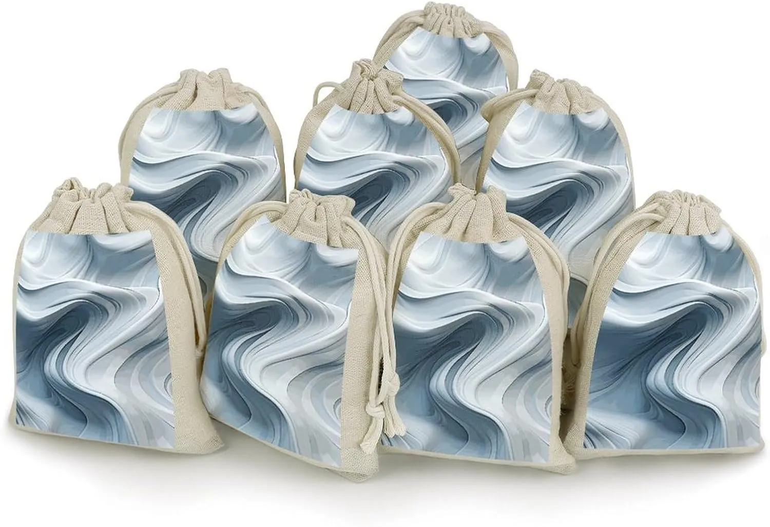 Wave Motion Image Drawstrings Bags Durable Portable Cotton Linen Cloth Pouch Reusable Small Storage Bags For Wrapping Gift Small Jewelry Stones Bracelet Headphones