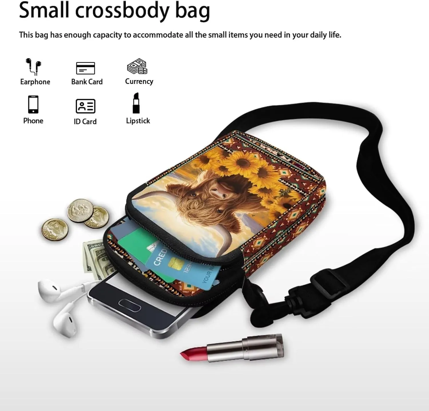 WELLFLYHOM Cell Phone Purse Women Crossbody Bag Canvas Messenger Pouch Travel Wallet