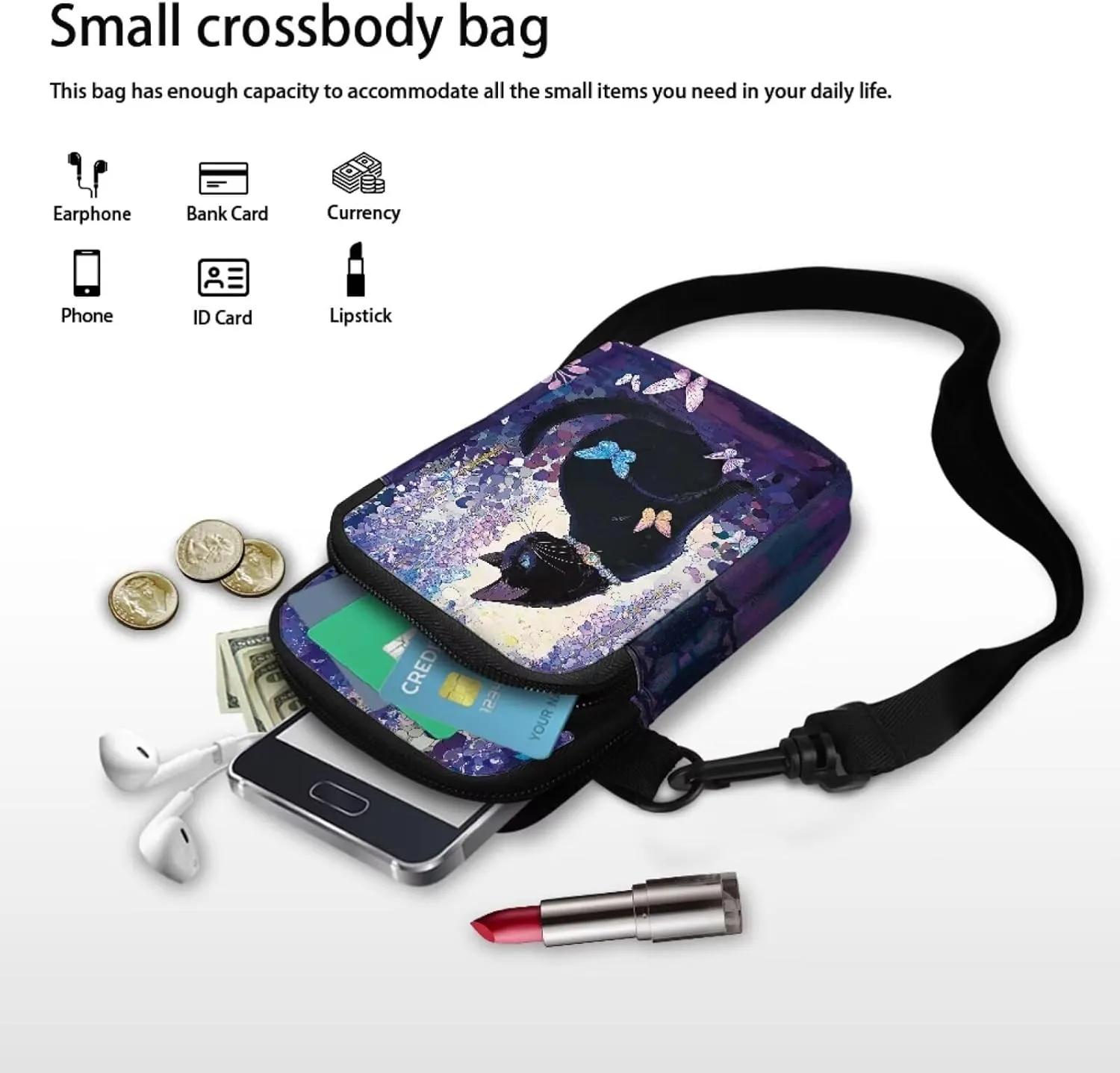 WELLFLYHOM Mini Crossbody Bag Phone Purses Wallet for Women Canvas Messenger Pouch