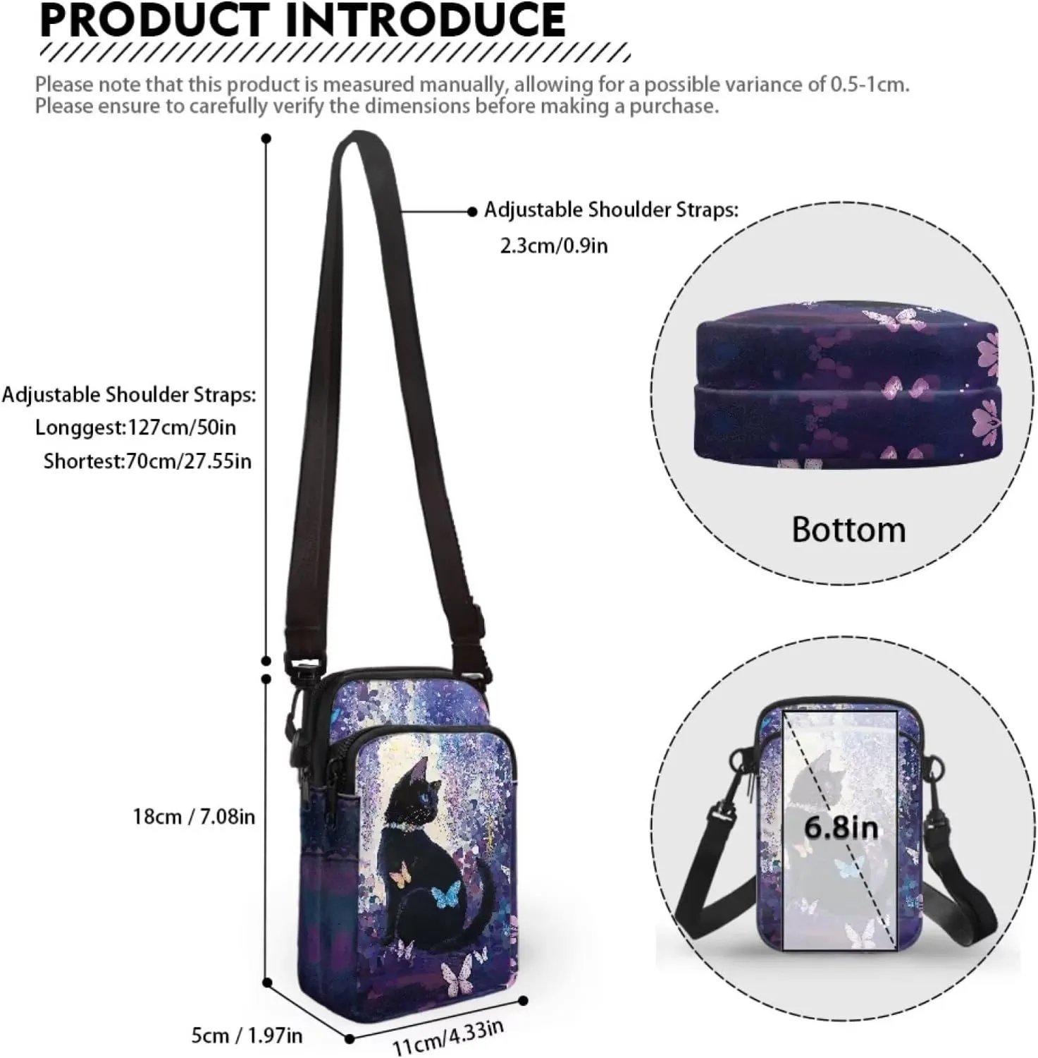 WELLFLYHOM Mini Crossbody Bag Phone Purses Wallet for Women Canvas Messenger Pouch