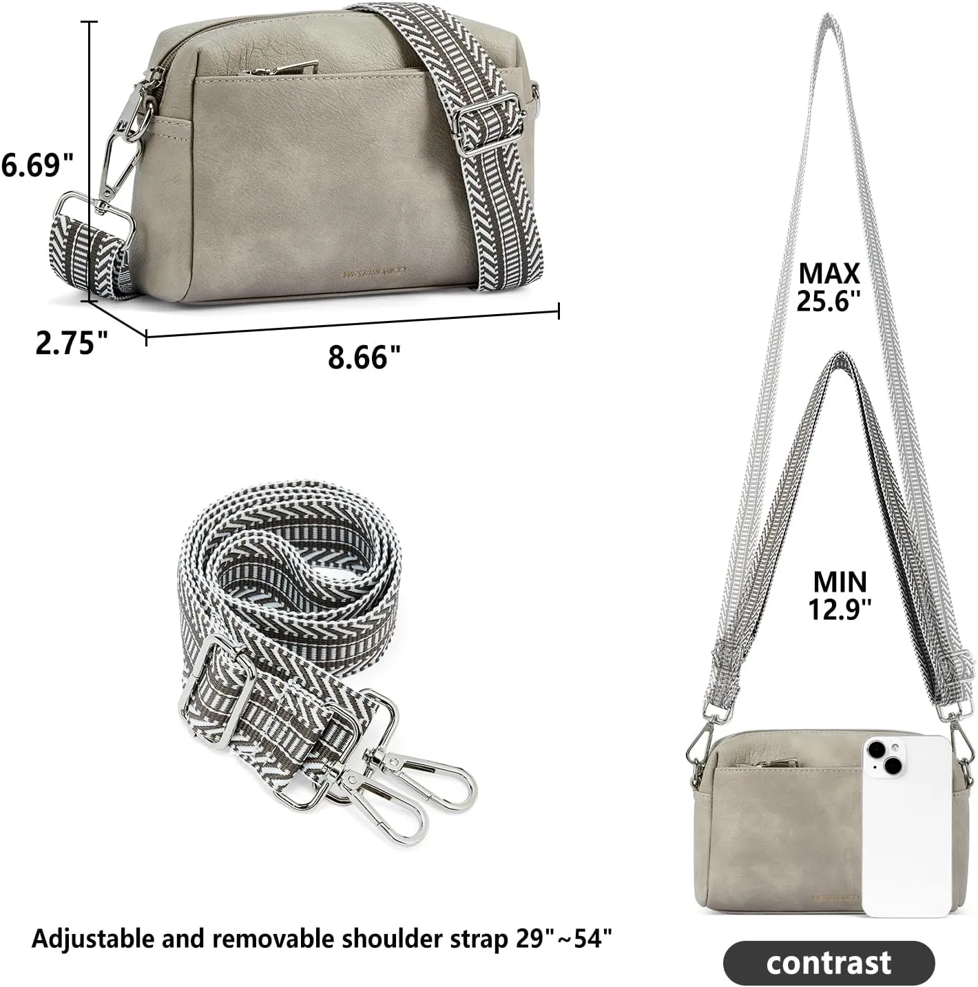 WESTBRONCO Small Crossbody Bags for Women, Shoulder Handbags, Satchel Purse with Adjustable Strap