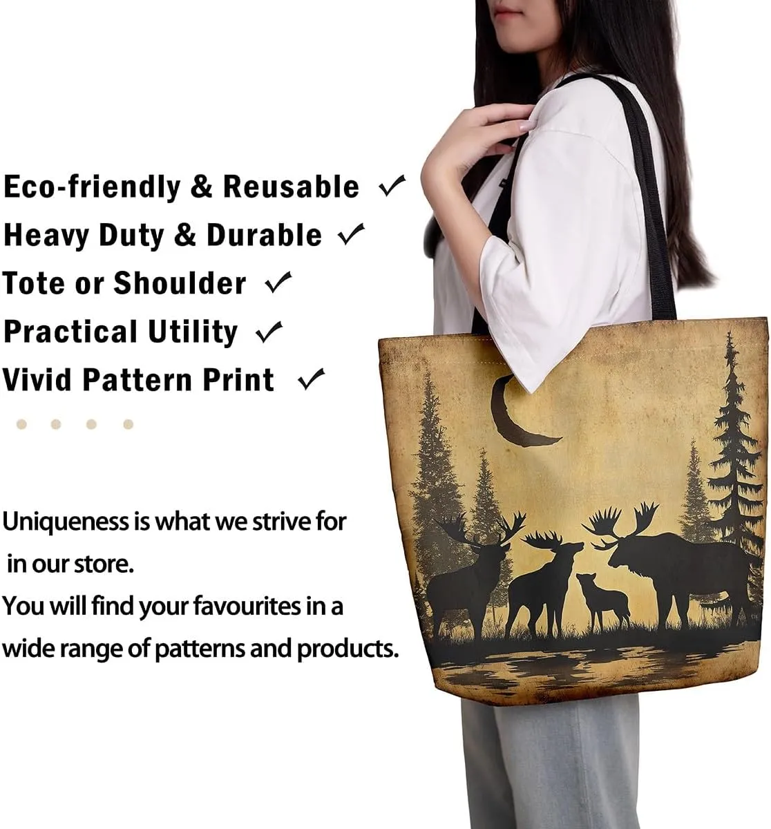 Western Canvas Tote Bag Gothic Bull Skull Beach Bag,Cowboy Hat Rustic Cowboy Boots Exotic Cow Horse Handbag