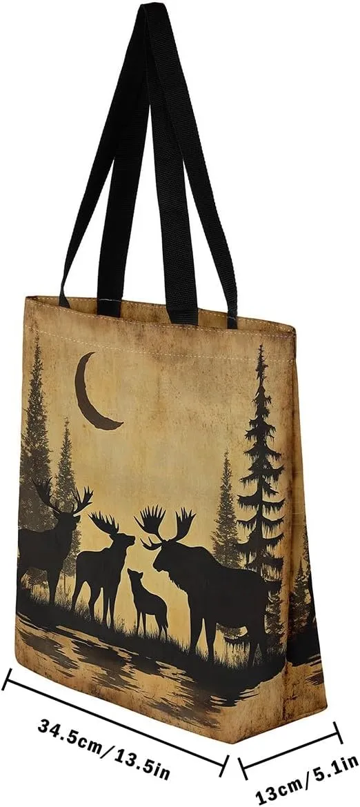 Western Canvas Tote Bag Gothic Bull Skull Beach Bag,Cowboy Hat Rustic Cowboy Boots Exotic Cow Horse Handbag