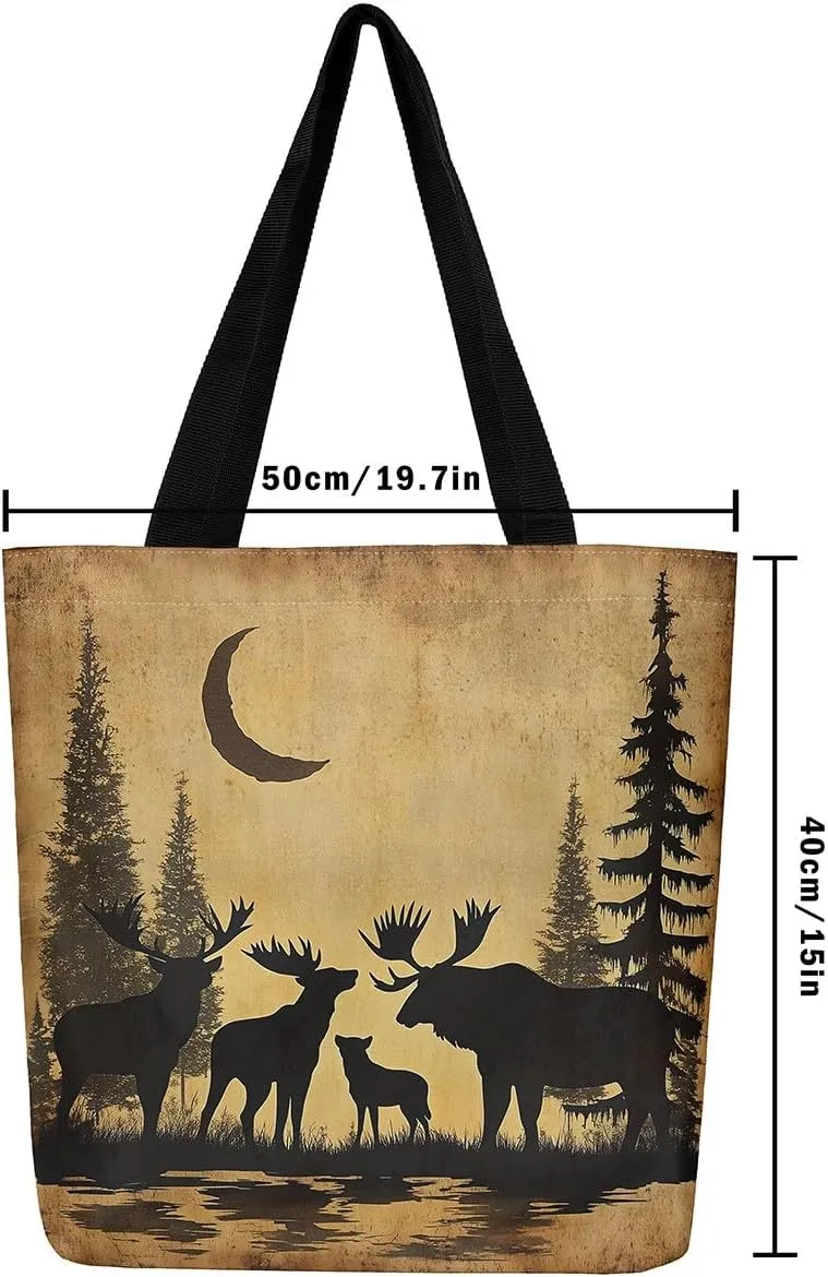 Western Canvas Tote Bag Gothic Bull Skull Beach Bag,Cowboy Hat Rustic Cowboy Boots Exotic Cow Horse Handbag