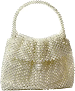 White Beaded Pearl Clutch Purse for Women- Elegant Evening Bag for Wedding & 1920s Party, Formal Wristlet Purses