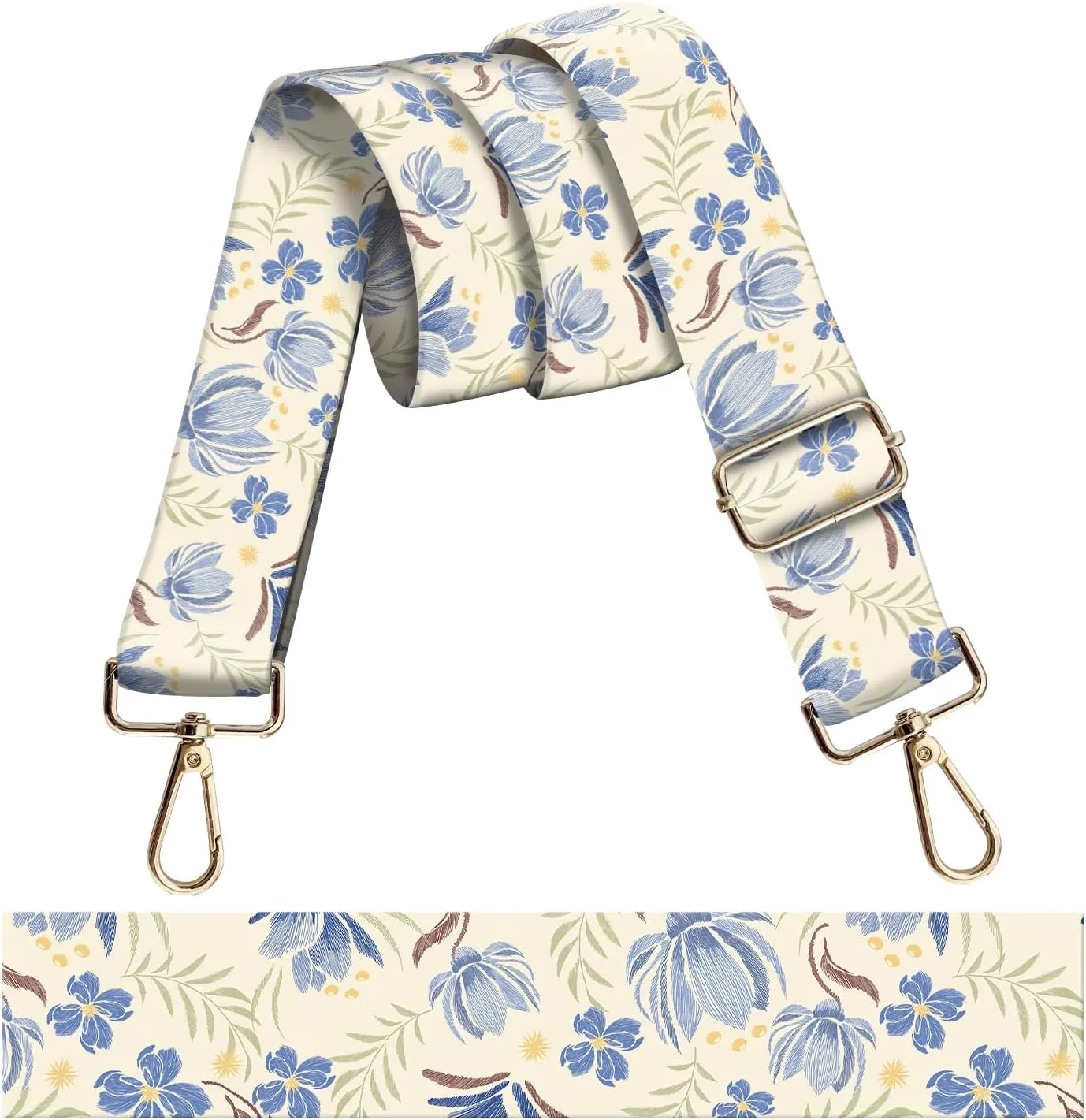 Wide Purse Strap Replacement Crossbody, Funny Shoulder Strap Adjustable, Cute Bag Strap for Women Guitar Purses Cute Blue Flowers