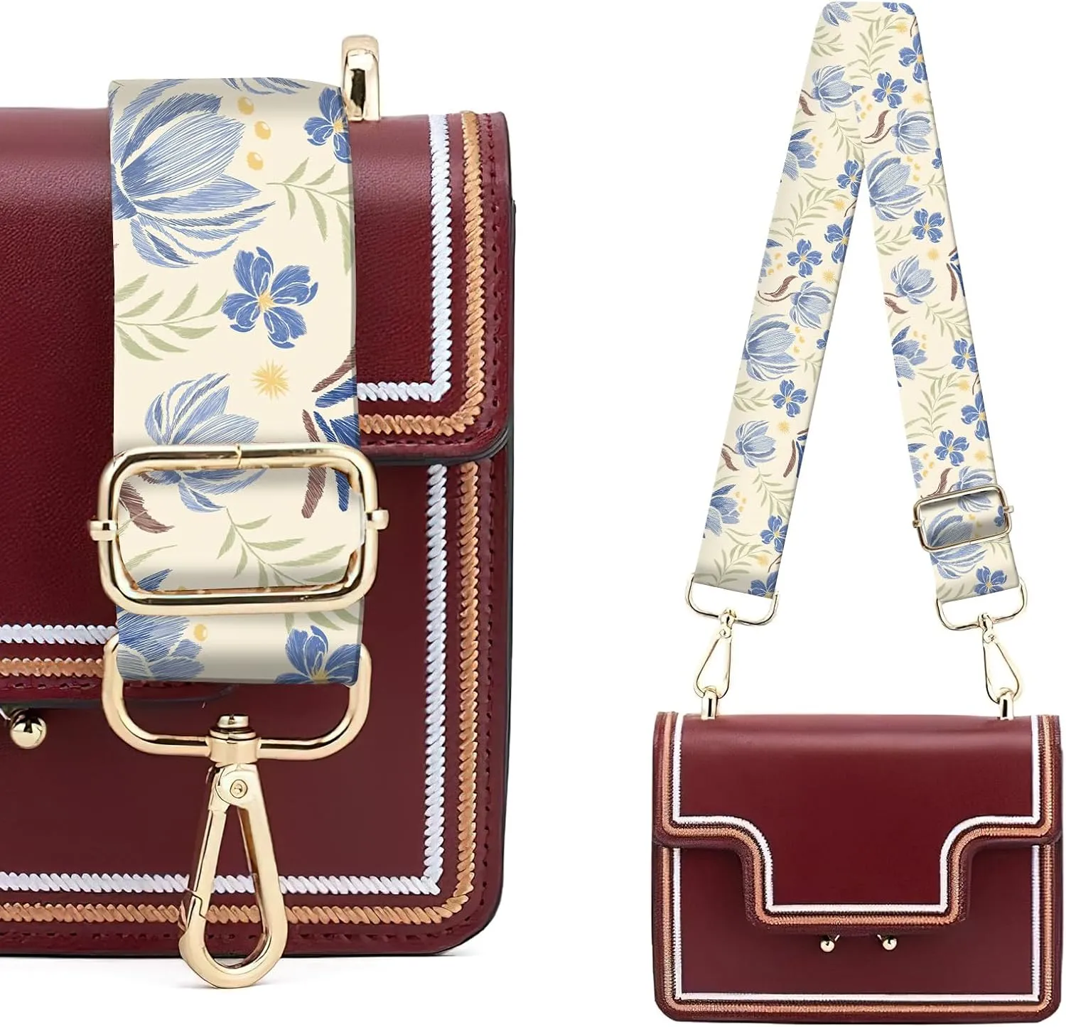 Wide Purse Strap Replacement Crossbody, Funny Shoulder Strap Adjustable, Cute Bag Strap for Women Guitar Purses Cute Blue Flowers