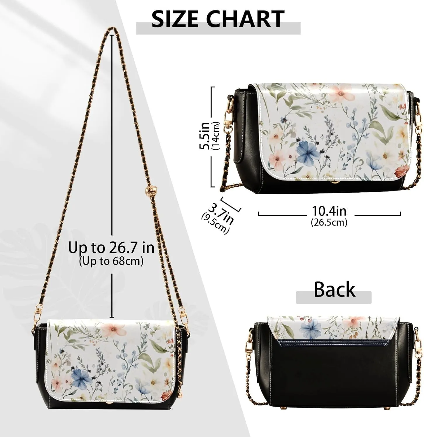 Wildflowers Watercolor Medium Leather Shoulder Bag, Shoulder Bag for Women Leather