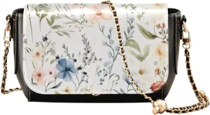 Wildflowers Watercolor Medium Leather Shoulder Bag, Shoulder Bag for Women Leather