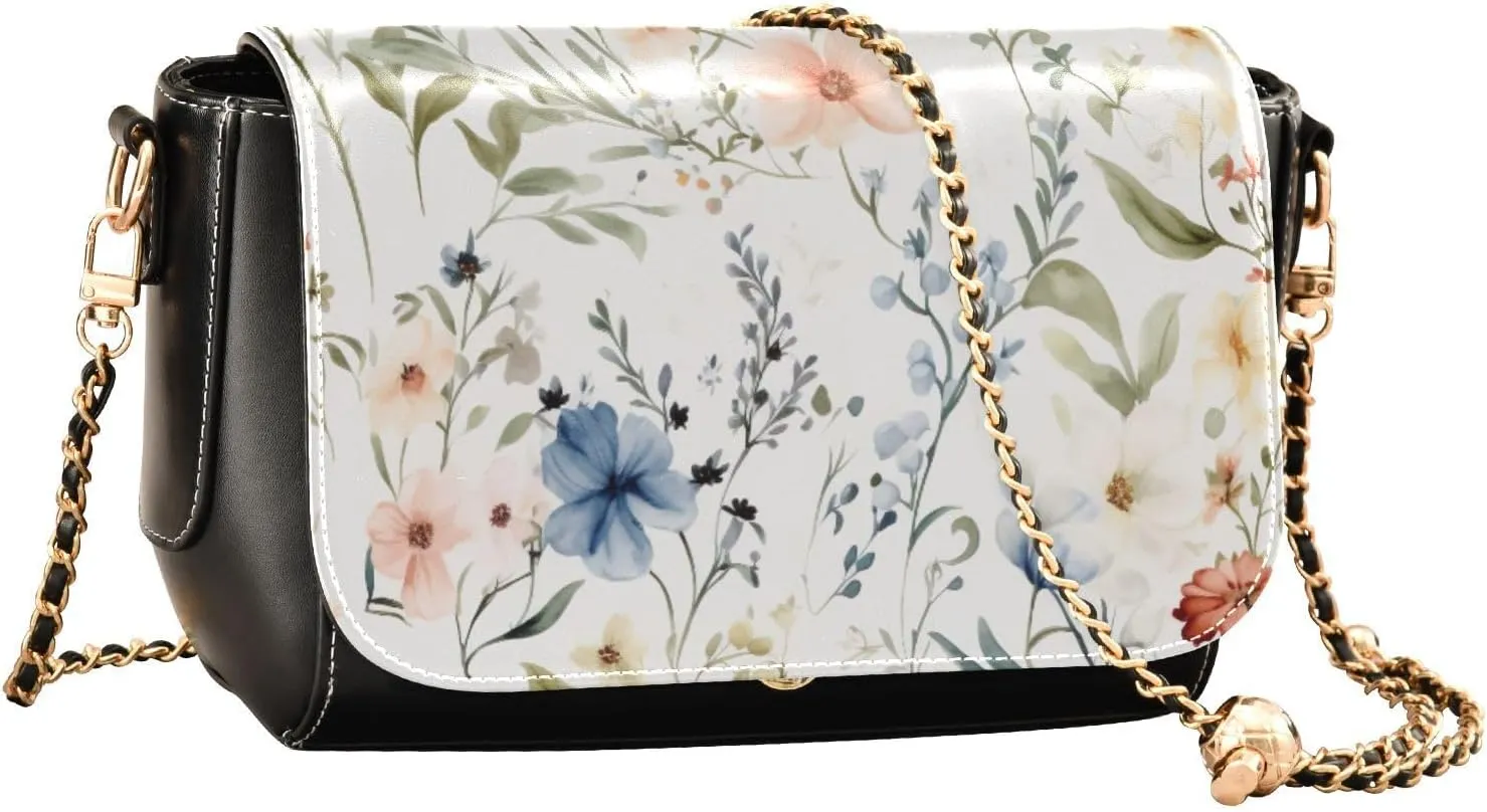 Wildflowers Watercolor Medium Leather Shoulder Bag, Shoulder Bag for Women Leather