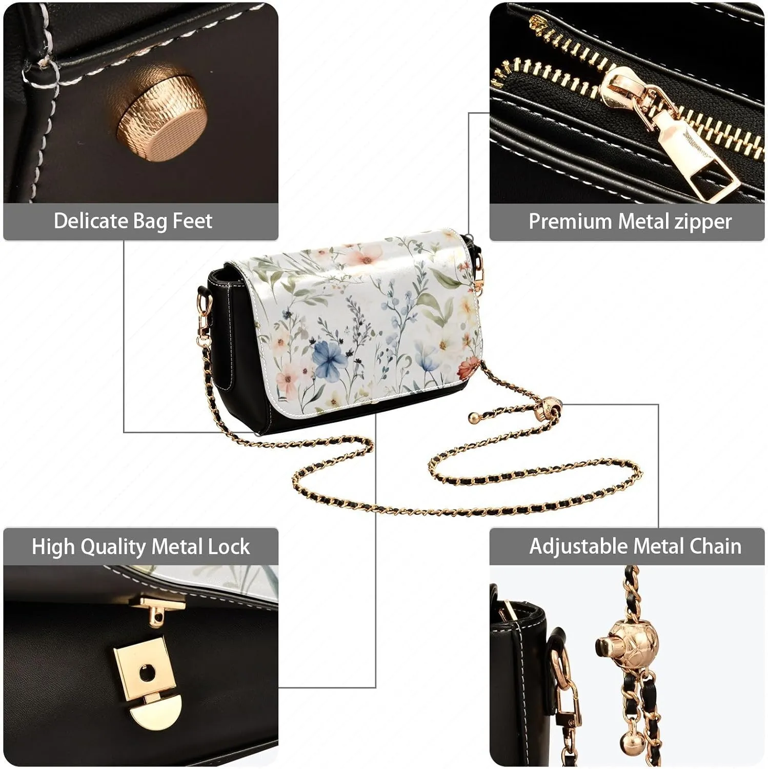 Wildflowers Watercolor Medium Leather Shoulder Bag, Shoulder Bag for Women Leather