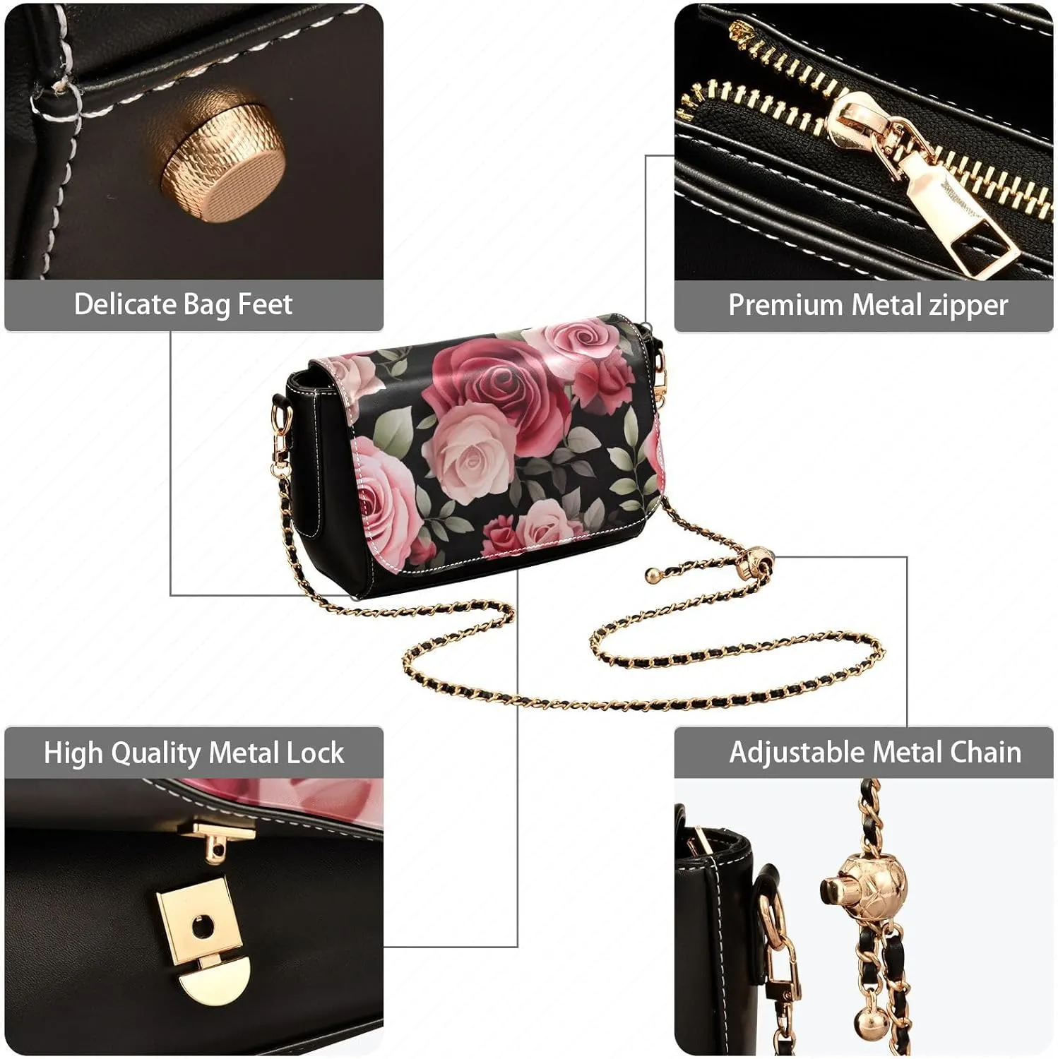 Wildflowers Watercolor Medium Leather Shoulder Bag, Shoulder Bag for Women Leather