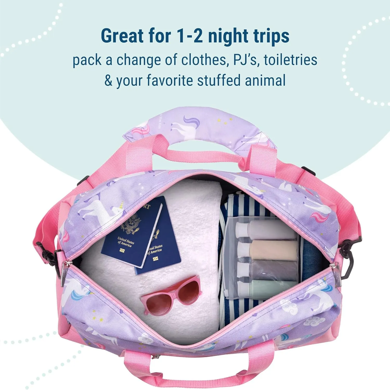 Wildkin Kids Overnighter Duffel Bag – Carry-On Size, Ideal for School & Sleepovers – Unicorn