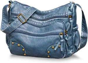 WITERY Lightweight Leather Multi-Pocket Shoulder Bag for Women - Retro Sling Medium Travel Purses