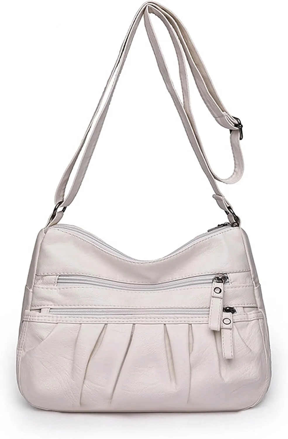 WITERY Soft Leather Multi-Pocket Shoulder Bag for Women - Retro Sling Ruched Hobo Tote Bag