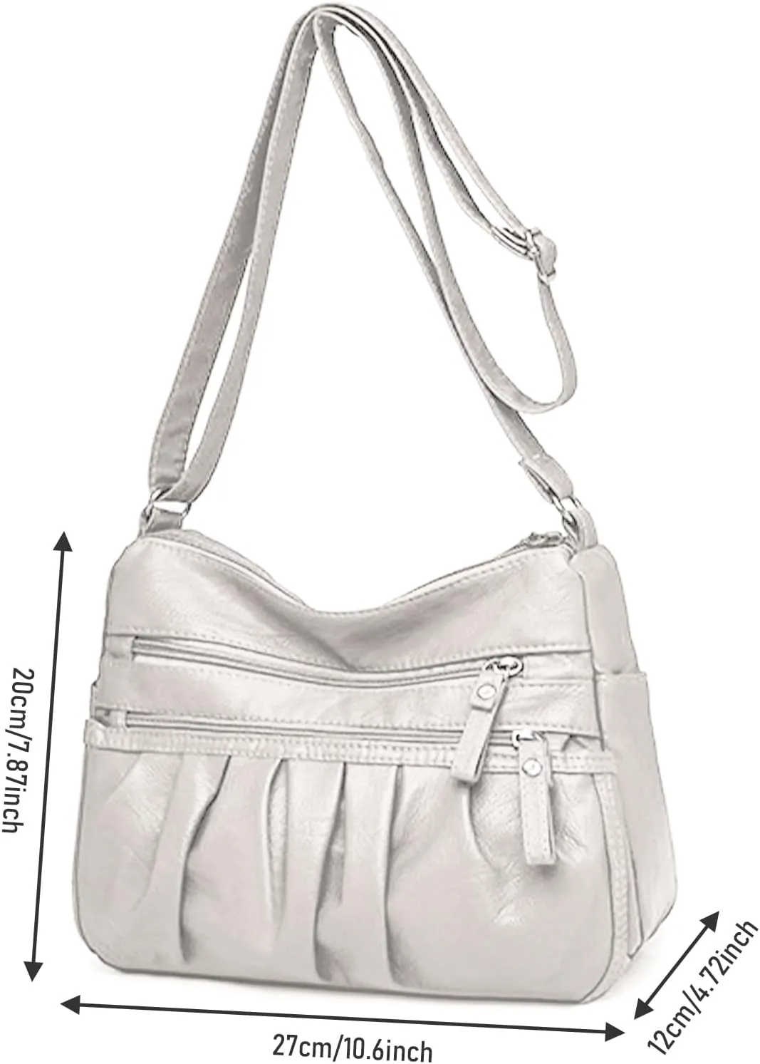 WITERY Soft Leather Multi-Pocket Shoulder Bag for Women - Retro Sling Ruched Hobo Tote Bag