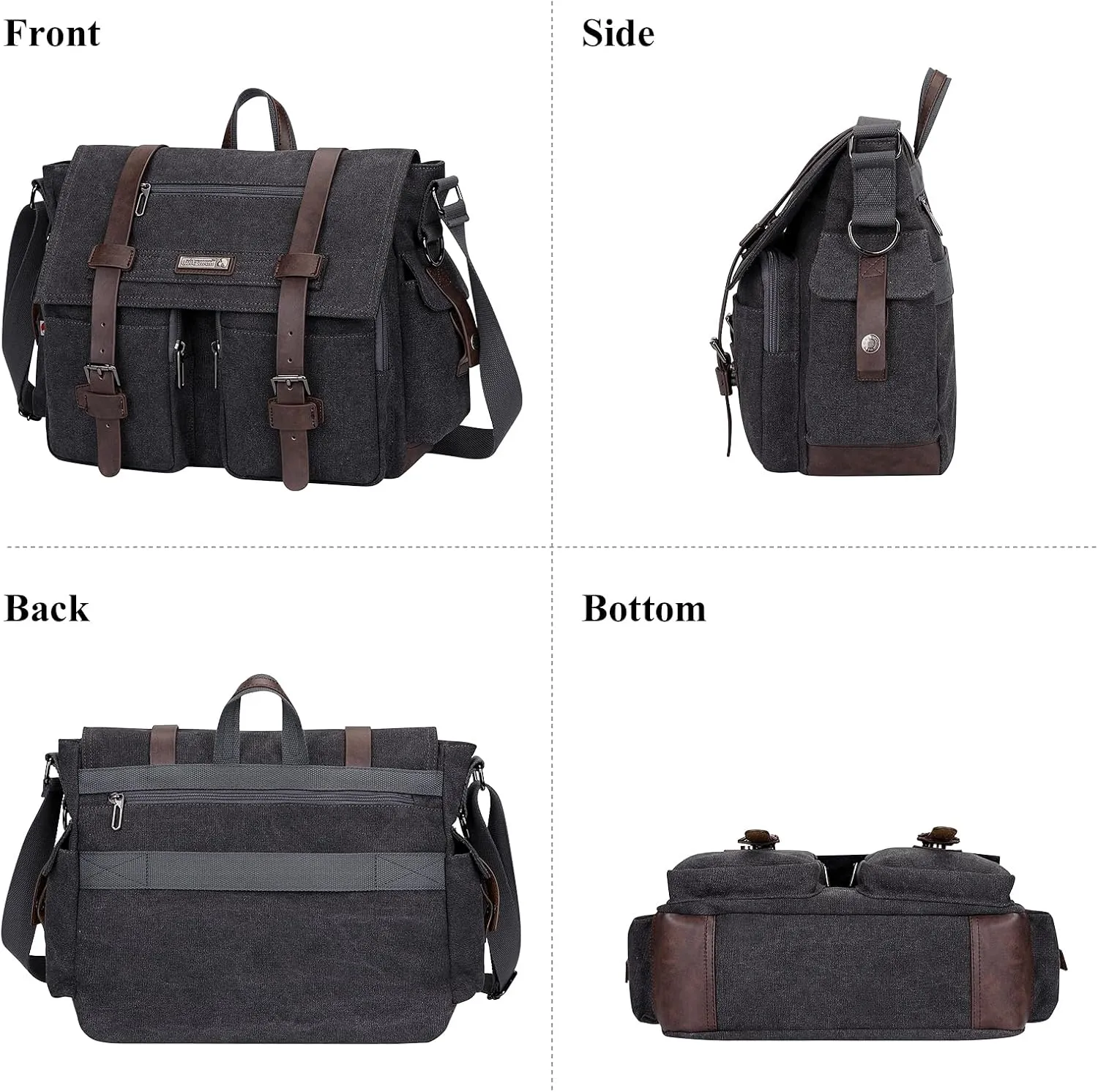 WITZMAN Vintage Canvas Messenger Bag for Men and Women Large Satchel Bags Crossbody Shoulder with 17 inch Laptop