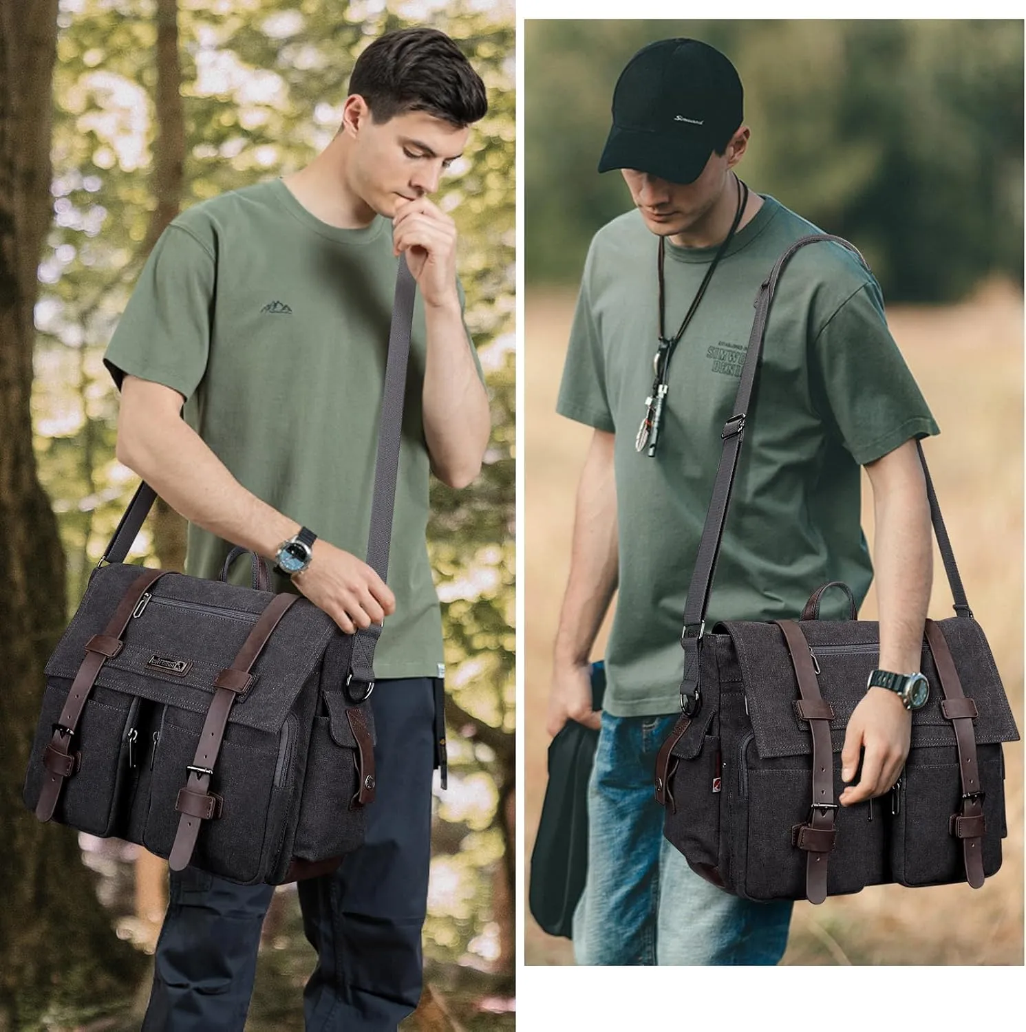 WITZMAN Vintage Canvas Messenger Bag for Men and Women Large Satchel Bags Crossbody Shoulder with 17 inch Laptop