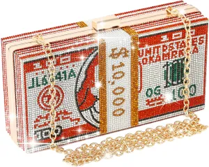 WJCD Money Clutch Purses Rhinestone Crossbody Purse Unique Evening Clutch Handbag Shoulder Bag Money Purses Crossbody Bag
