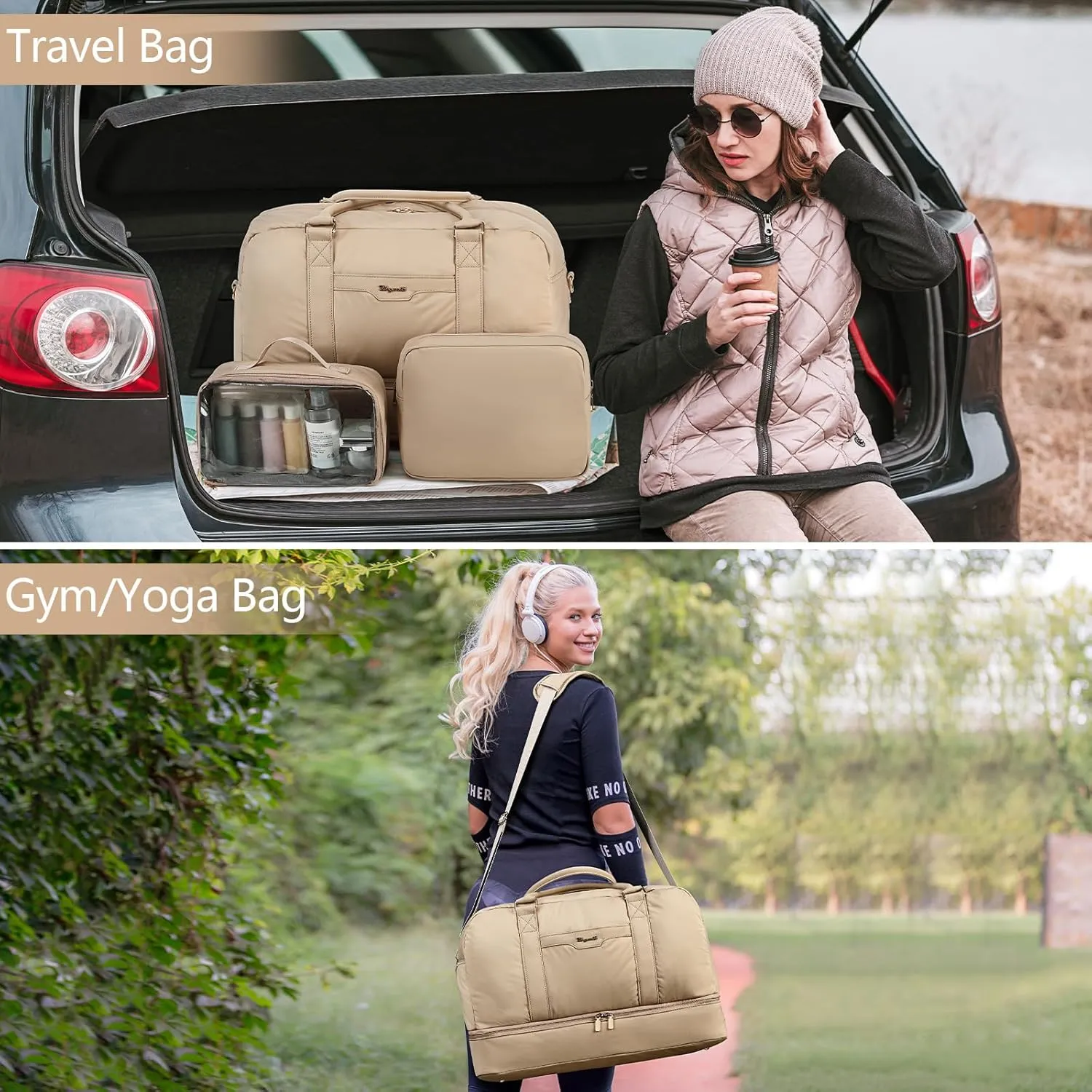 Wogarl Weekender Bag for Women Men Large Overnight Bag Travel Duffel Bag with Shoe Compartment Toiletry Satchel Bag Carry On Bag Fit 21" Laptop