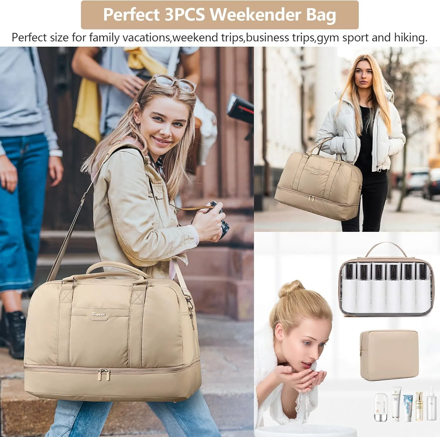 Wogarl Weekender Bag for Women Men Large Overnight Bag Travel Duffel Bag with Shoe Compartment Toiletry Satchel Bag Carry On Bag Fit 21" Laptop