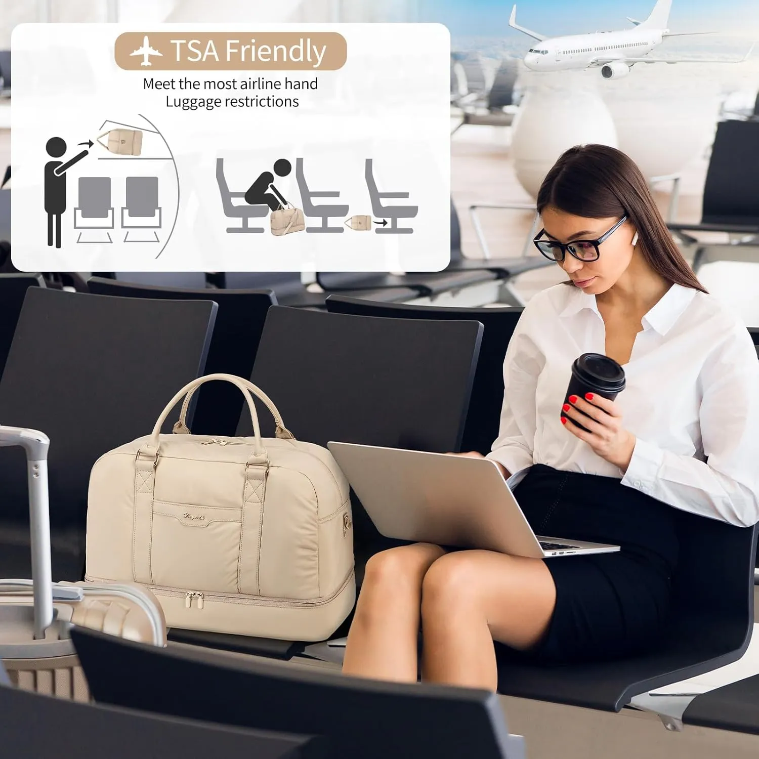 Wogarl Weekender Bag for Women Men Large Overnight Bag Travel Duffel Bag with Shoe Compartment Toiletry Satchel Bag Carry On Bag Fit 21" Laptop