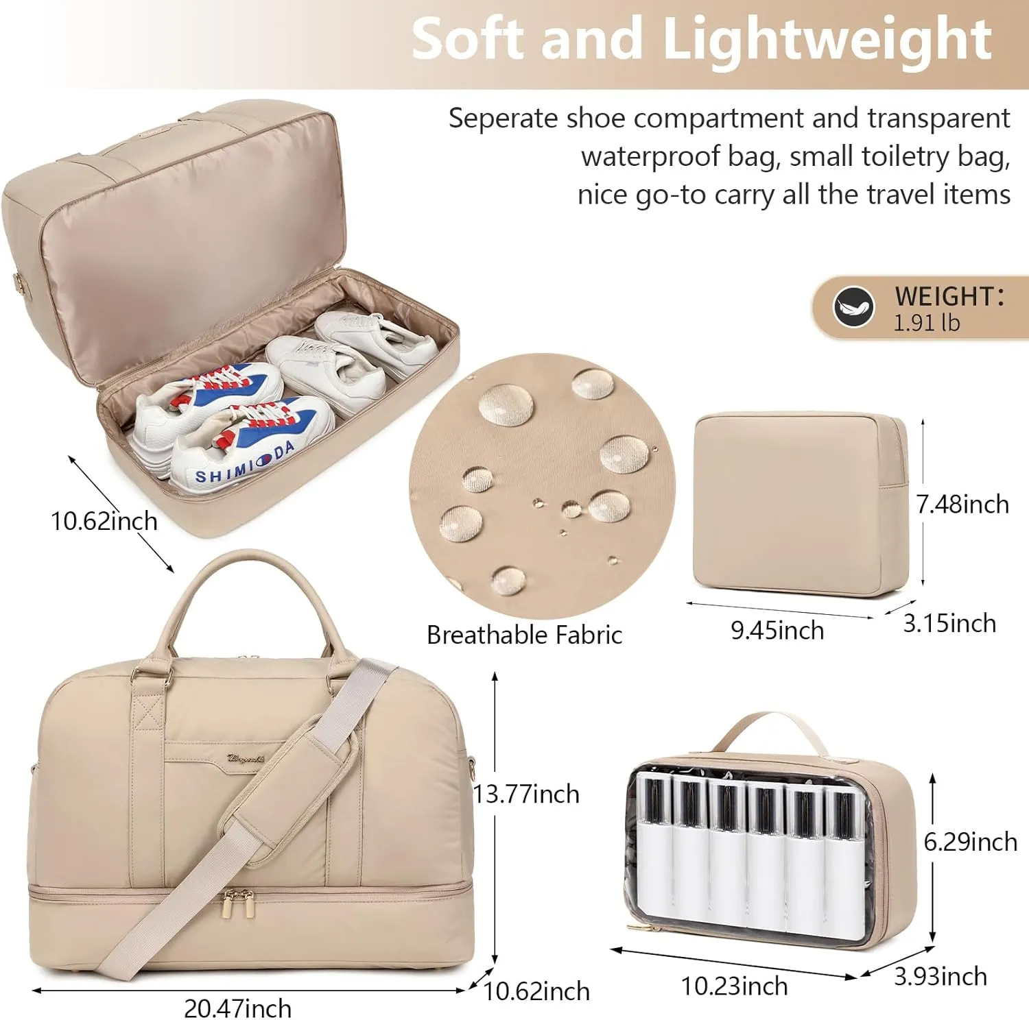Wogarl Weekender Bag for Women Men Large Overnight Bag Travel Duffel Bag with Shoe Compartment Toiletry Satchel Bag Carry On Bag Fit 21" Laptop